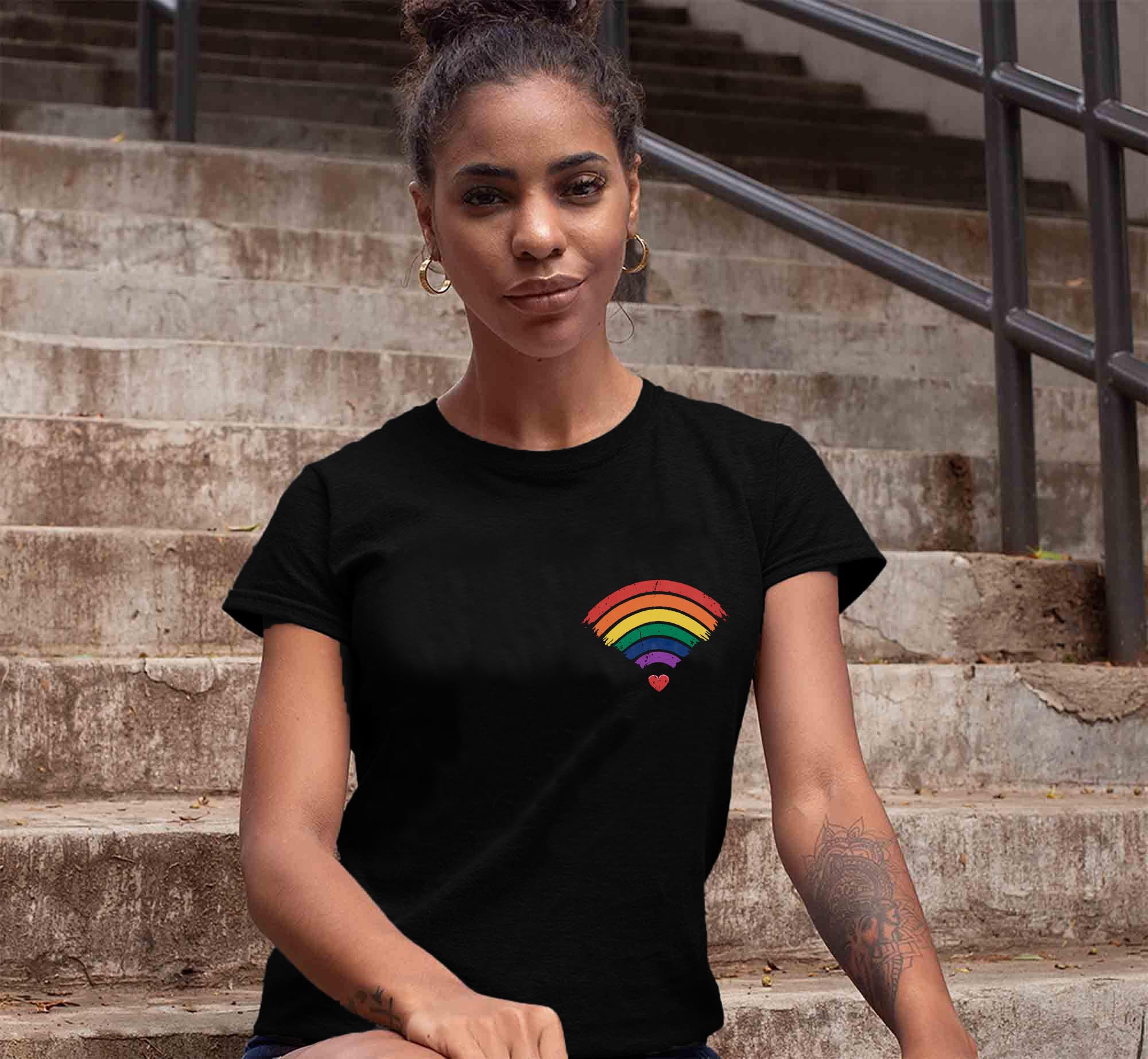 Women's Pride LGBTQ Equality Graphic Tee - Rainbow Heart Design Short Sleeve Casual Summer T-Shirt for Pride Month, Gay Rights Events & Everyday Wear