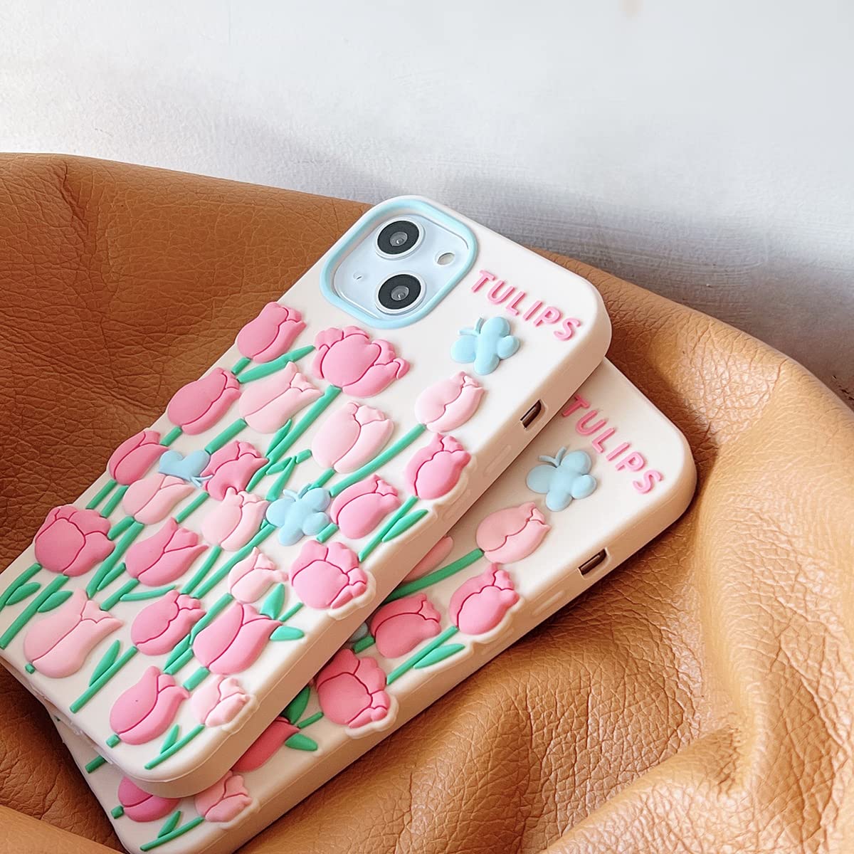 3D Tulip Flower Butterfly Cute Soft Silicone Shockproof iPhone 11 Pro Max Case with Lanyard - Kawaii Cartoon Phone Cover for Women, Perfect for Daily Use, Travel & Gift Giving