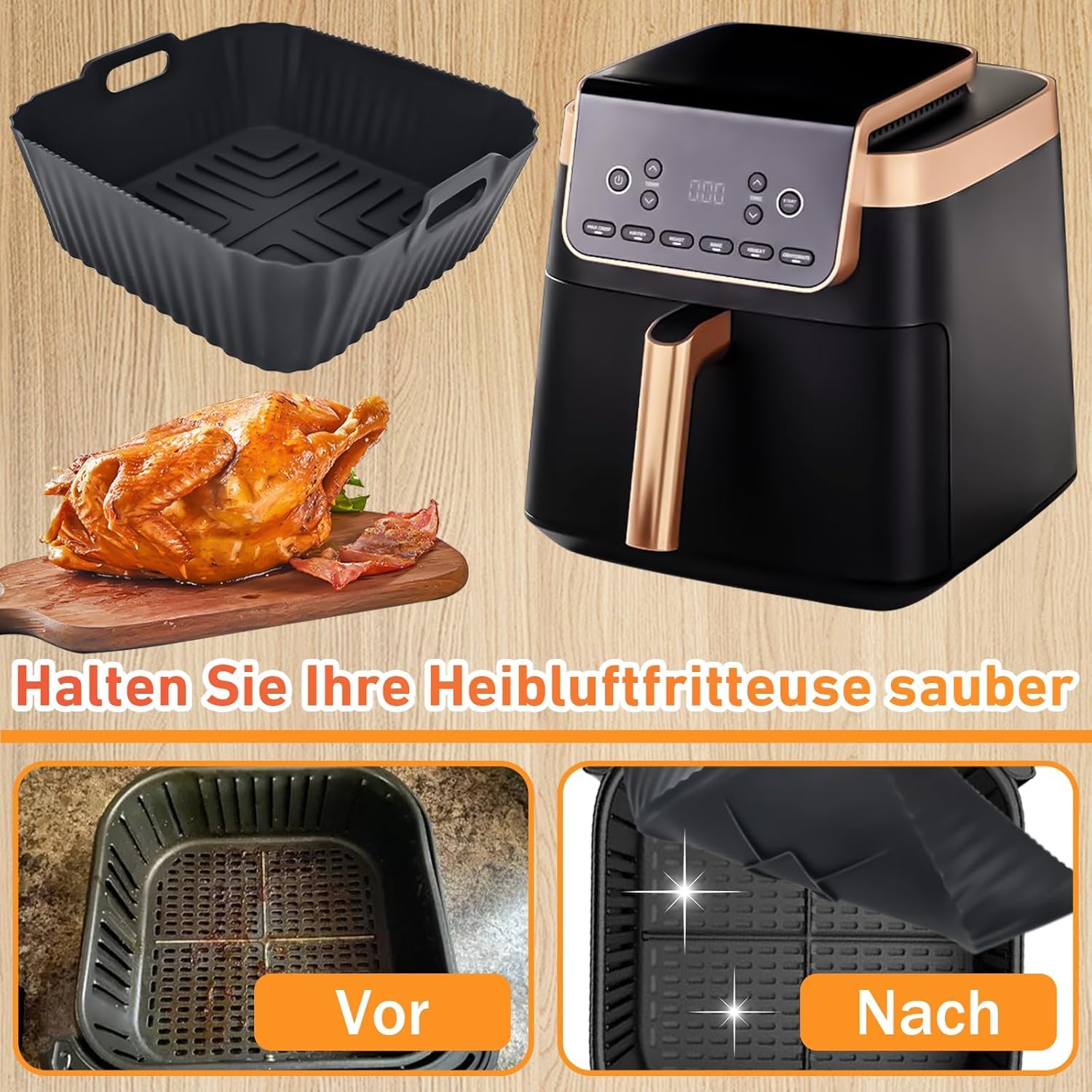 GADITIEK Reusable Silicone Mold for NINJA Air Fryer Max Pro 6.2L AF180EU & Philips HD9270 - Non-Stick Baking Tray for Airfryer Accessories (Fits 6.2L AF180 & 4.7L AF140EU) - Perfect for Baking, Roasting & Meal Prep