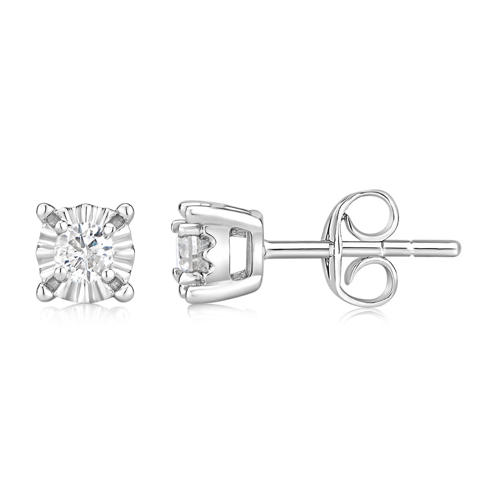 9ct White Gold 1/4 Carat Diamond Solitaire Stud Earrings with Disc Setting - Perfect for Weddings, Anniversaries & Special Occasions