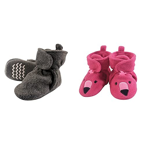 Hudson Baby Fleece Booties 2-Pack, Gray Pink Flamingo, 18-24M - Cozy Winter Footwear