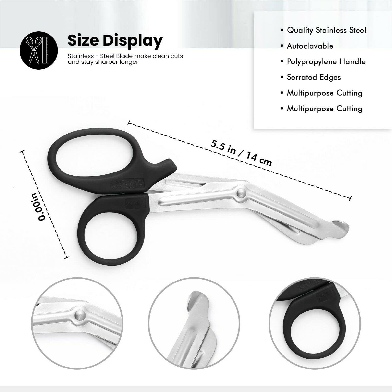 EMT Trauma Shears - Stainless Steel Medical Scissors for First Aid, Paramedics & Fire Rescue | Heavy Duty Bandage & Fabric Cutting | Autoclavable Tuff Cut Utility Shears (7.5 Inch, Black) - Perfect for Emergency Kits, Hospitals & Outdoor Survival Gear