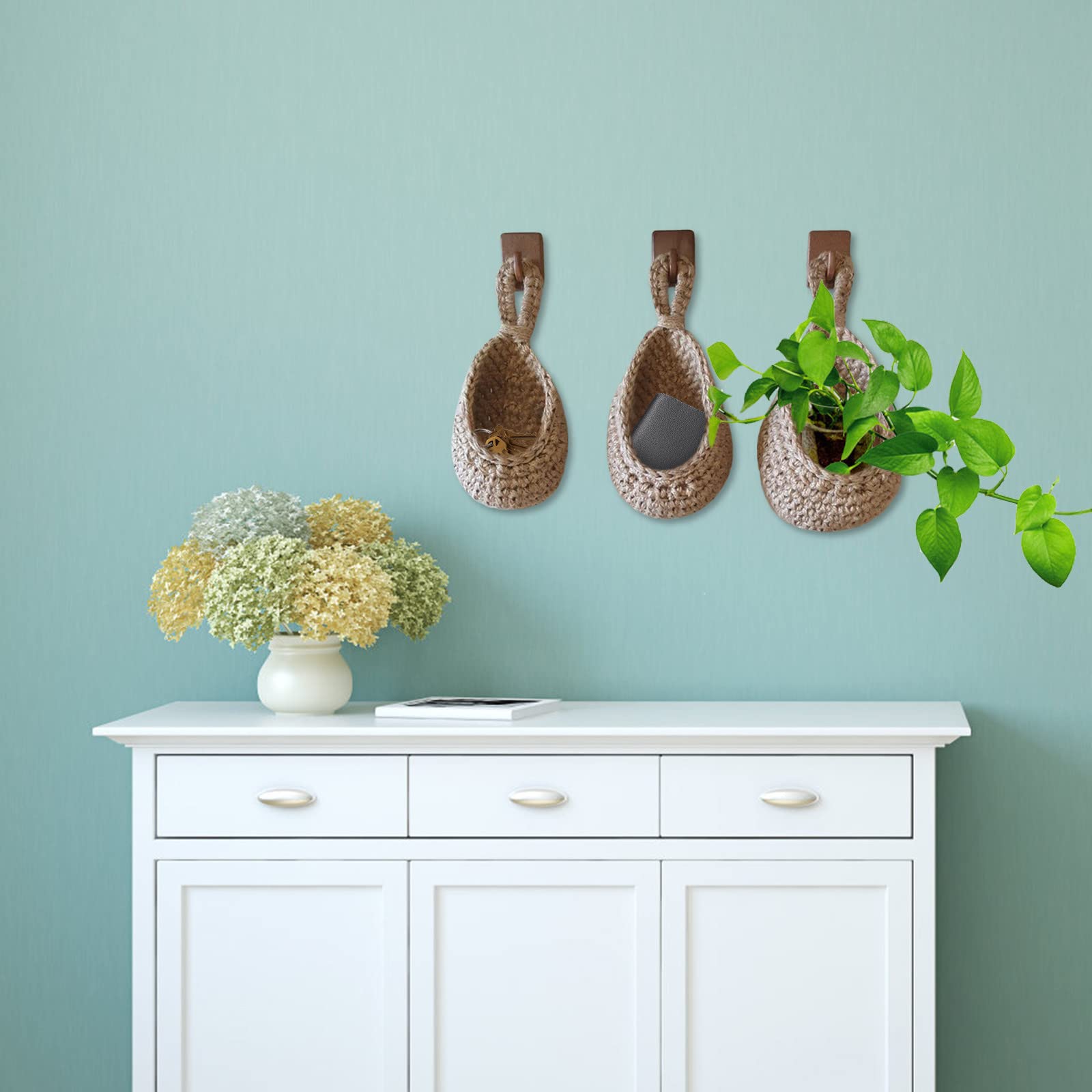 Bohemian Handwoven Jute Hanging Wall Basket - Eco-Friendly Teardrop Fruit & Vegetable Storage Organizer (20x35cm) - Perfect for Kitchen, Pantry, Bathroom & Home Decor