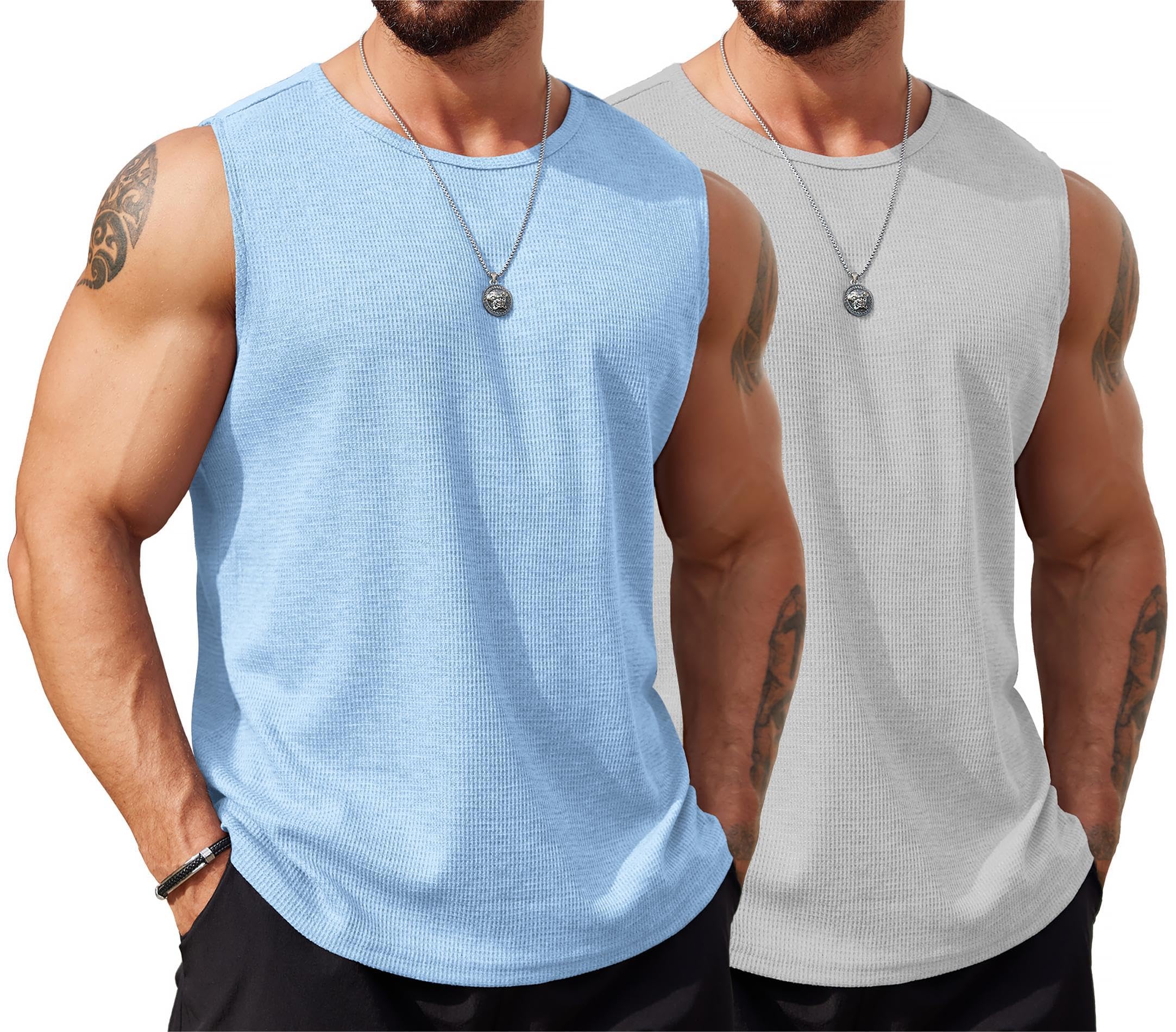 COOFANDY Men's Workout Tank Tops - 2 Pack Sleeveless Gym Shirts for Men | Breathable Waffle Knit Muscle Tees | Perfect for Workout, Running & Casual Wear