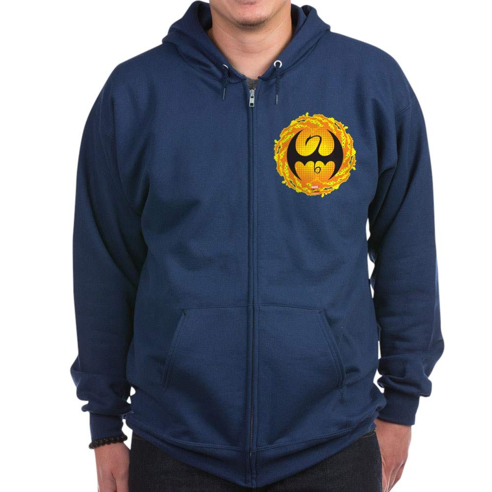 Marvel Iron Fist Logo Zip Hoodie for Men & Women - Dark Pullover Sweatshirt with Front Pocket | Perfect for Cosplay, Comic Con & Casual Wear