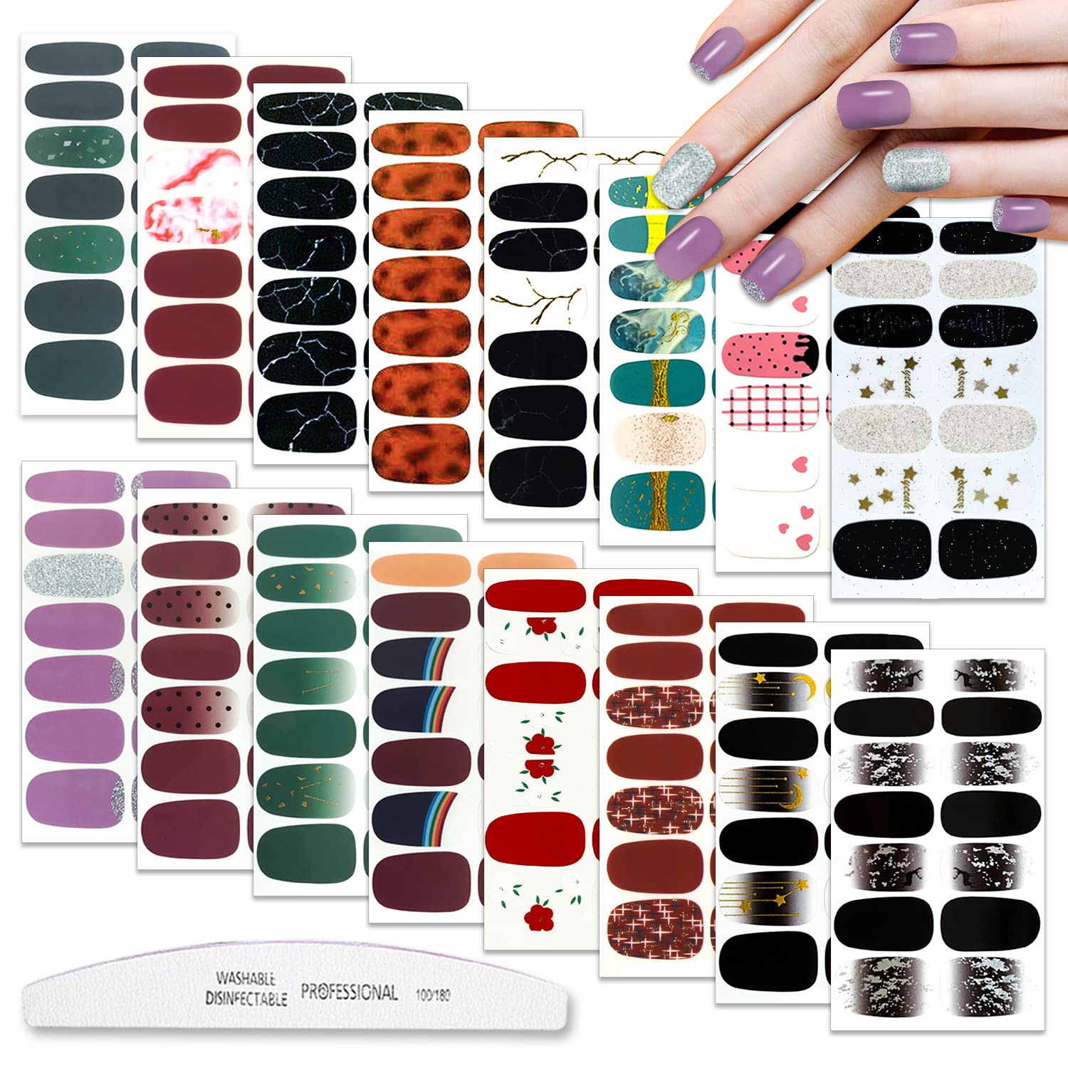 WOKOTO 16 Sheets Mix Design Full Nail Wraps - Gel Nail Polish Strips for Women | Peel & Stick Nail Art Stickers | Gradient Pointed Design | Perfect for Parties, Weddings & Everyday Wear