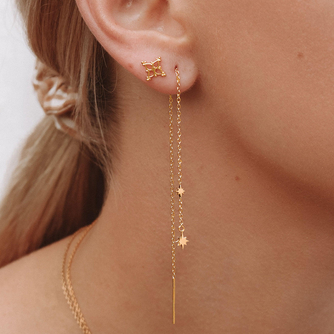 Celestial Gold Threaders - 14K Gold Plated Earrings for Women, Minimalist Dainty Hoop Earrings for Daily Wear, Perfect Gift for Her | Elegant Jewelry for Parties, Dates & Special Occasions