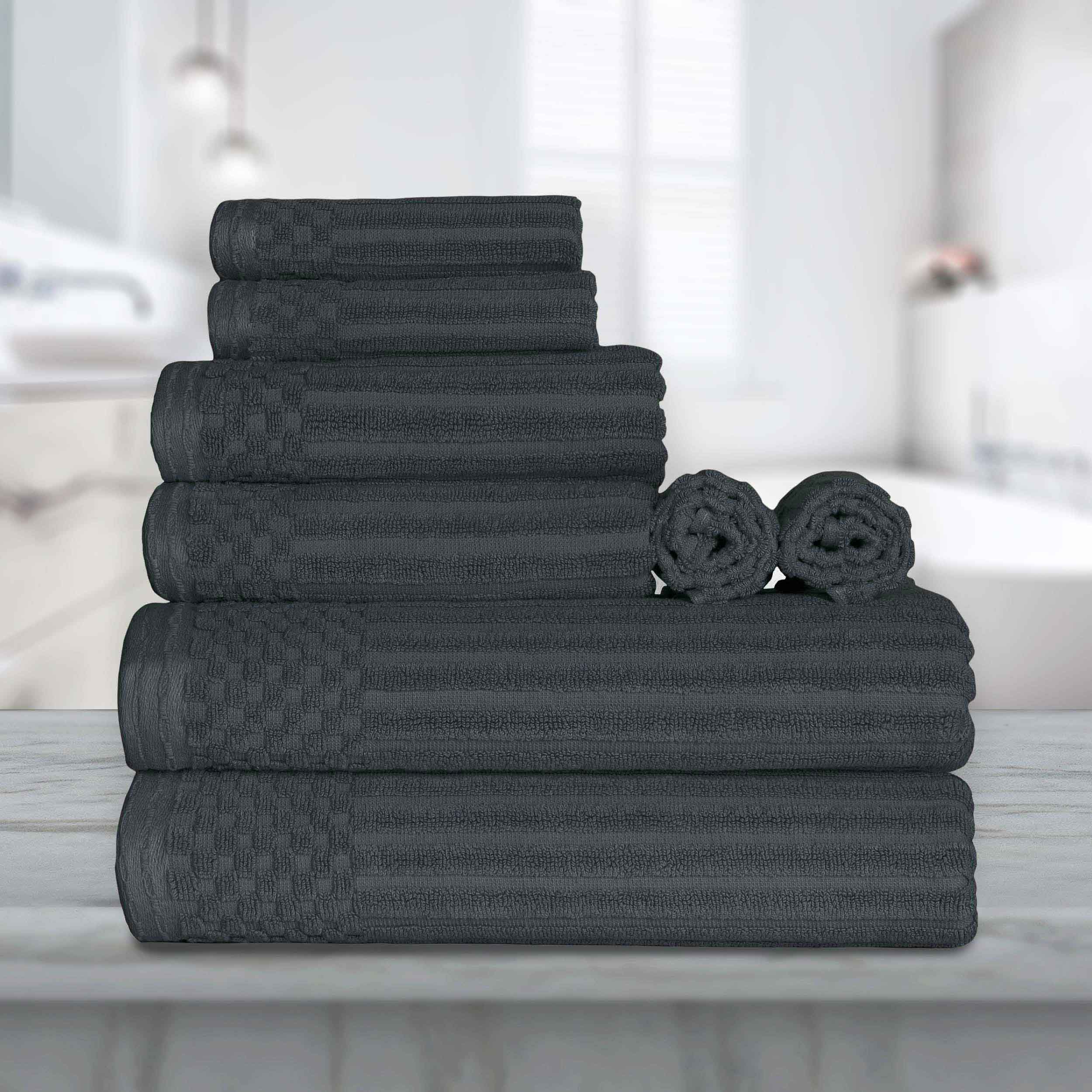 Premium 8-Piece Cotton Ribbed Towel Set - Soft, Absorbent & Medium Weight Bath Towels for Spa, Gym & Luxury Home Use