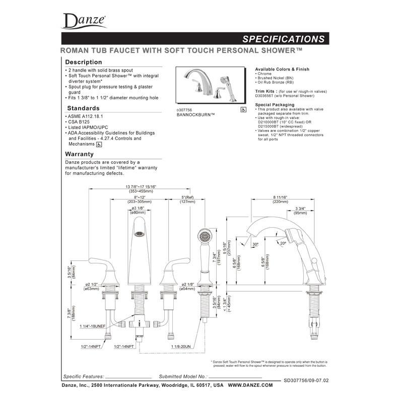 Danze Bannockburn Brushed Nickel High-Arc Spout Widespread Roman Tub Faucet with Rough-In Valve - Perfect for Luxury Bathroom Renovations and Spa-Like Soaking Experiences