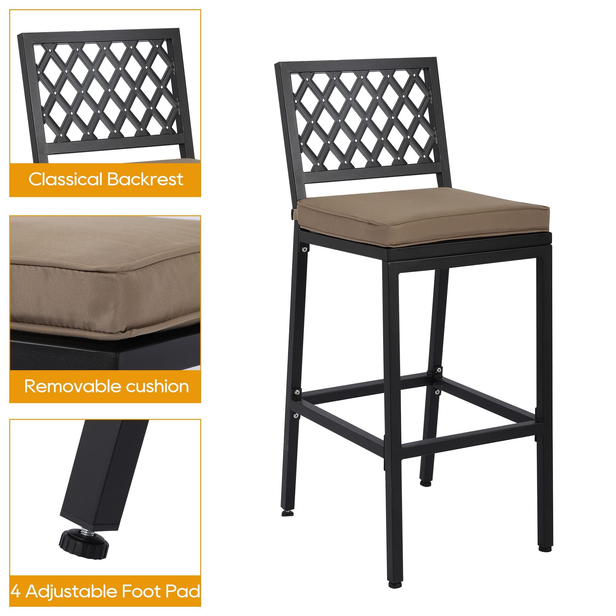 **Outdoor Patio Bar Set - Weather-Resistant Bistro Counter Height Dining Set with Cushions & Slatted Tabletop for Backyard, Garden, Deck, or Poolside Relaxation**