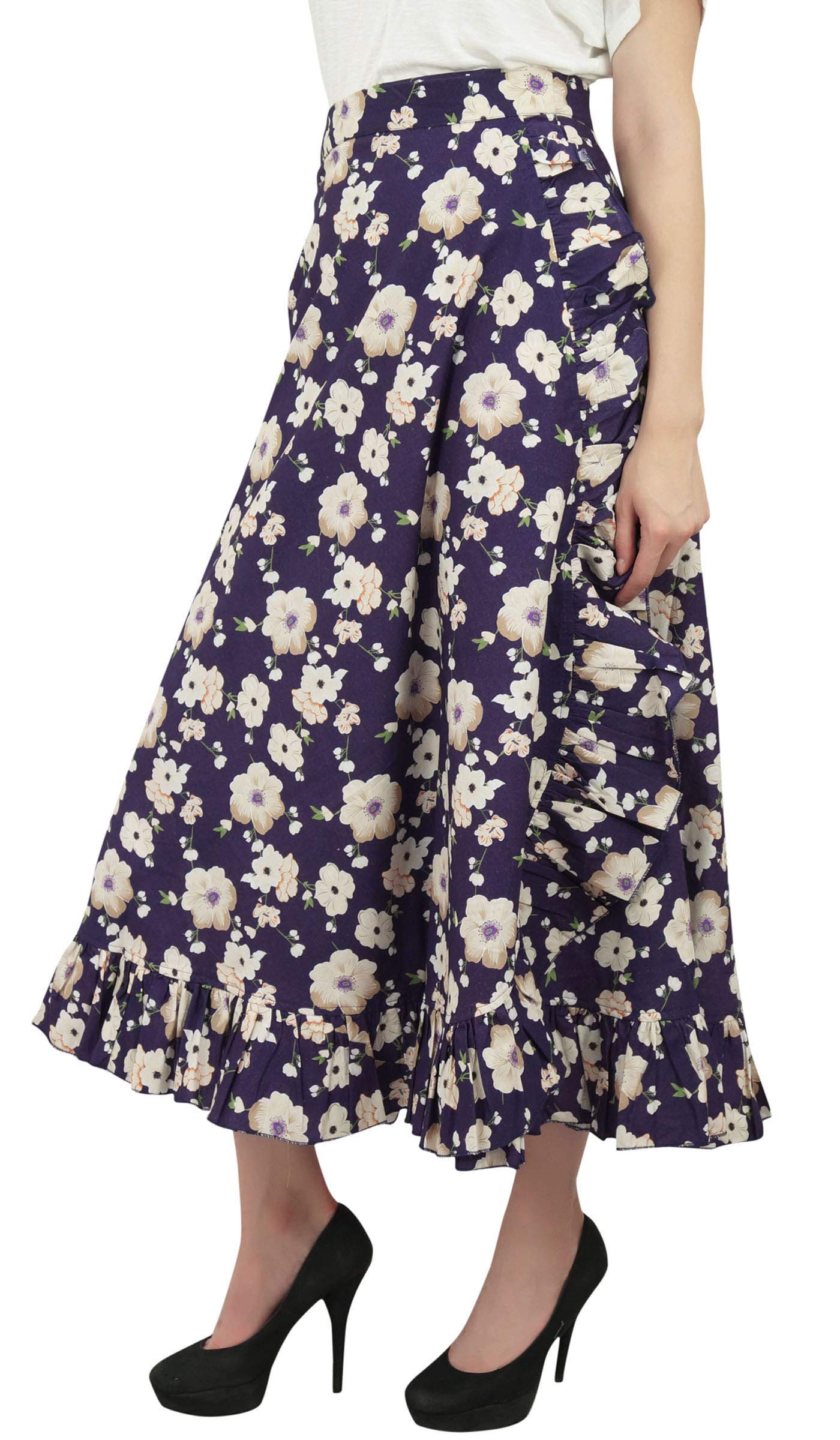 Women's Plus Size Printed Single Layer Cotton Magic Wrap Skirt - Flowy Ruffled Wrap Skirt for Casual Wear, Beach Cover Up & Summer Outfits