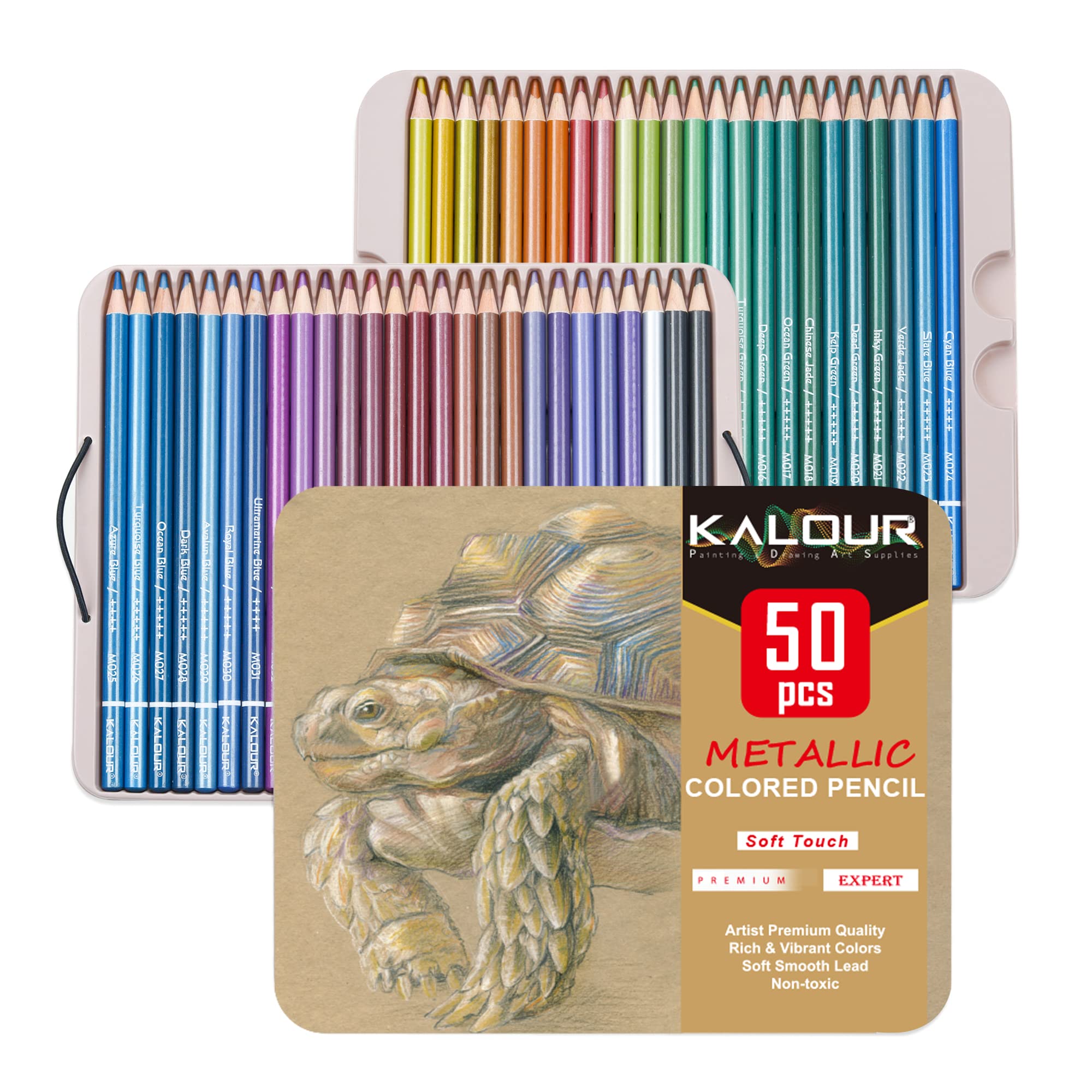 KALOUR 50 Metallic Colored Pencils - Vibrant Soft Core for Drawing & Sketching | Perfect for Artists & Beginners