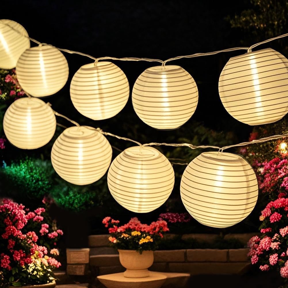 Bright Zeal 20ft LED String Lights with 30 Mini White Silk Lanterns - Battery Operated Indoor/Outdoor Decorative Lights for Yard, Bedroom, Wedding & Party Decorations | Perfect for Garden, Patio, Christmas and Special Events