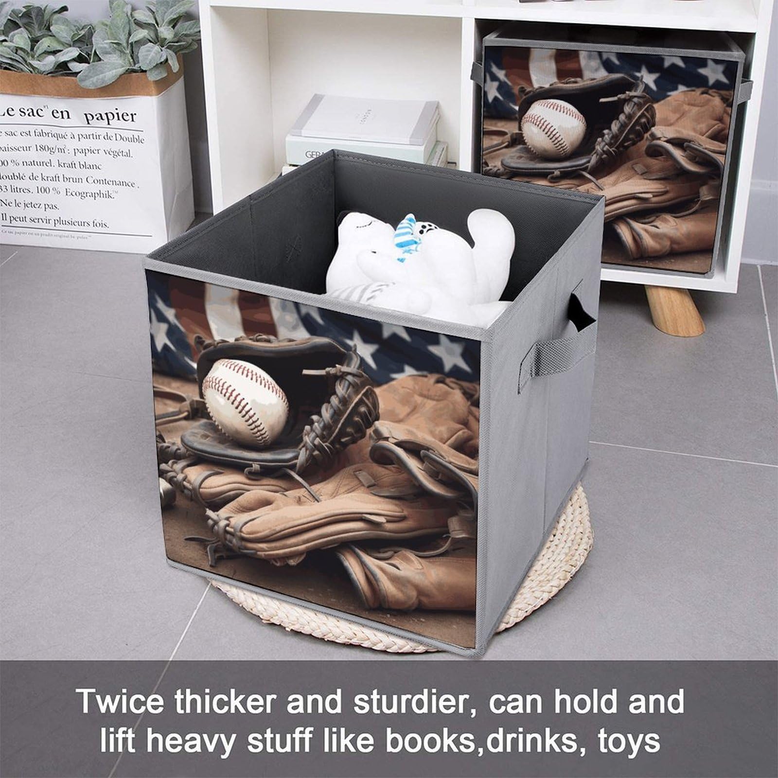 6-Pack Collapsible Storage Bins for Baseball Equipment - Printed Foldable Organizer Baskets with Handles - Multi-Purpose Storage Boxes for Shelves, Closet, Garage & Home Organization (Perfect for Sports Gear, Toys & Household Items)