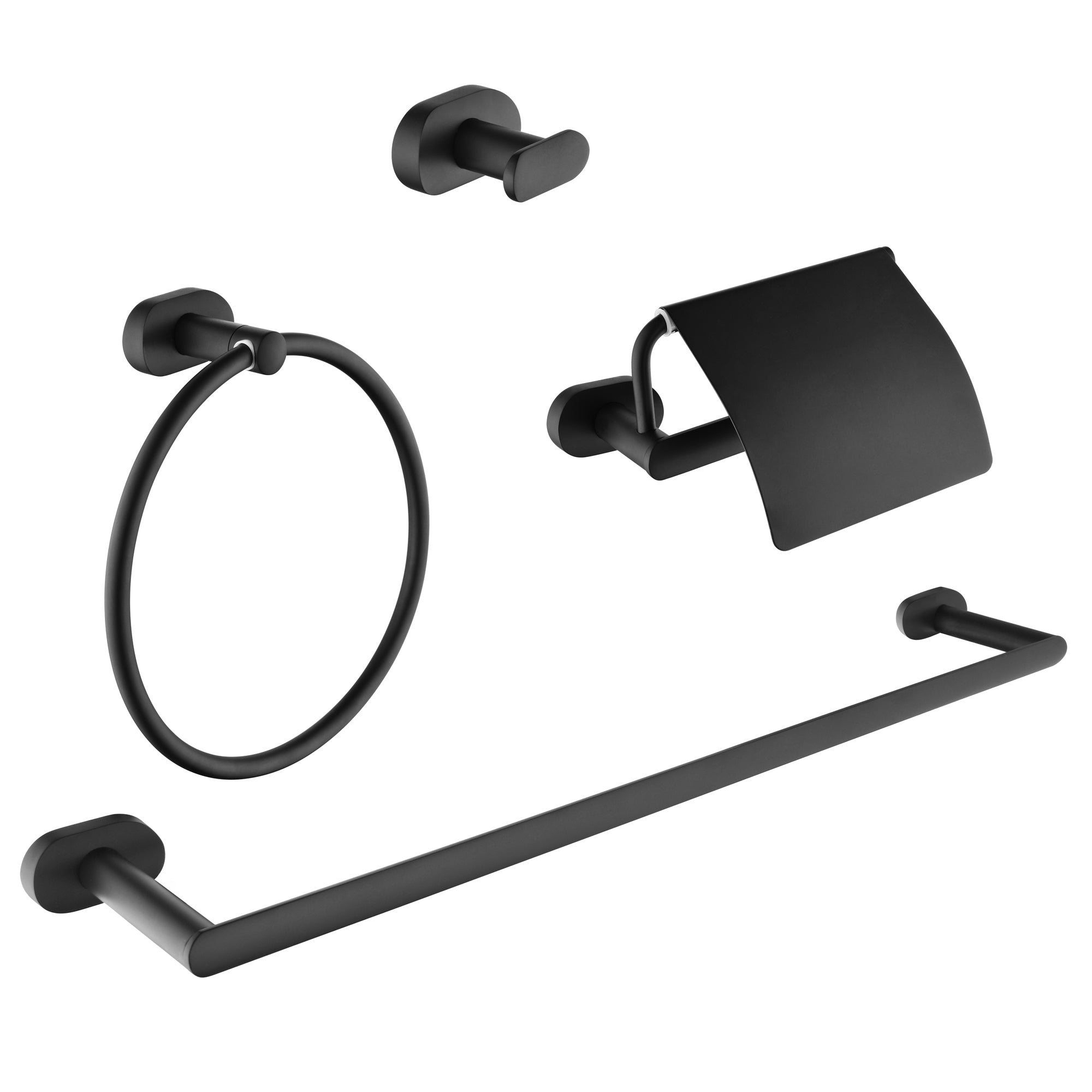 4-Piece Matte Black Bathroom Accessory Set - Includes Soap Dispenser, Toothbrush Holder, Tumbler & Tray - Modern Bathroom Decor for Home, Hotel or Spa