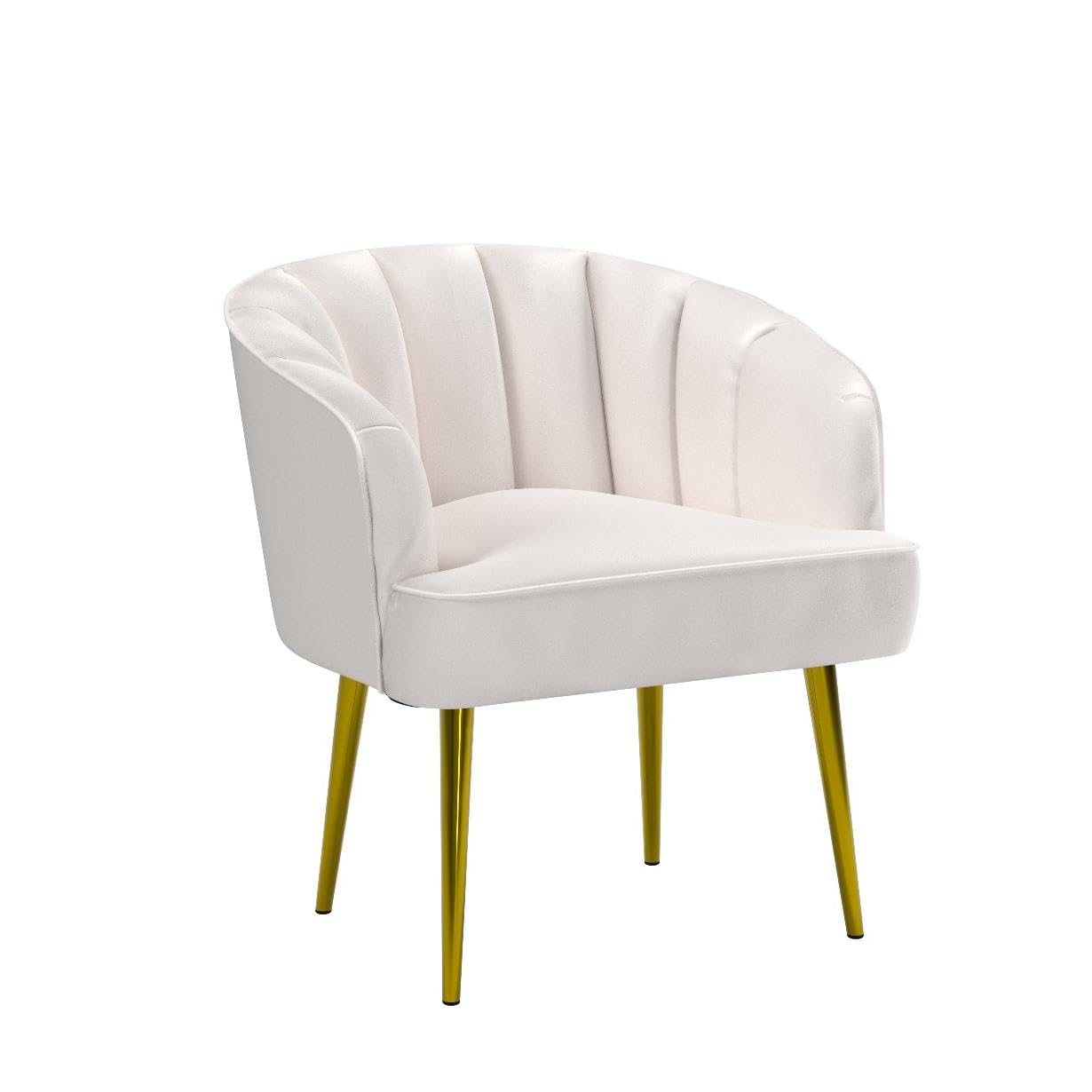 Modern Velvet Lounge Chair with Golden Metal Legs - Stylish Side Chair for Living Room, Bedroom, Home Office & Dressing Room - White Velvet Accent Chair - Perfect for Relaxing, Reading & Home Decor