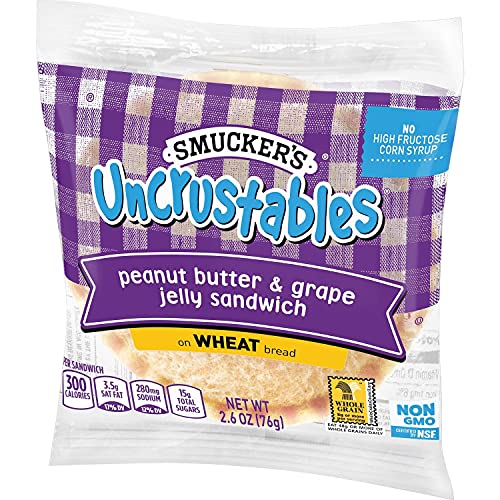 Smucker's Uncrustables Peanut Butter & Grape Jelly Sandwiches - 72 Count Bulk Pack (2.6 oz Each) | Whole Grain, Non-GMO | Perfect for School Lunches, Snacks & Quick Meals