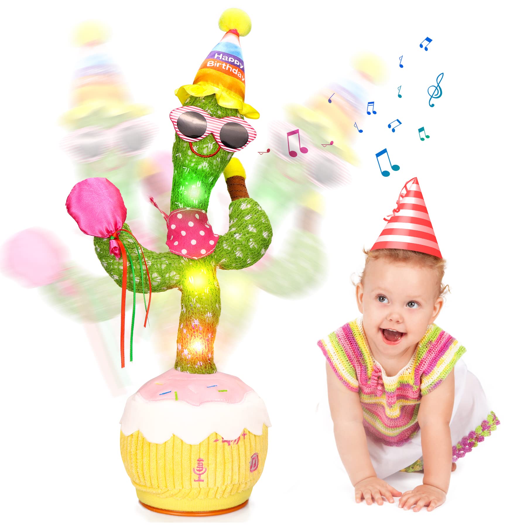 MILEGI Dancing Talking Cactus Toy - Interactive Mimicking Repeats What You Say with 30 English Songs | Baby Learning Toy for 6-12 Months | Fun Home Decor & Gift for Toddlers (Perfect for Playtime, Nursery Decor & Early Childhood Development)