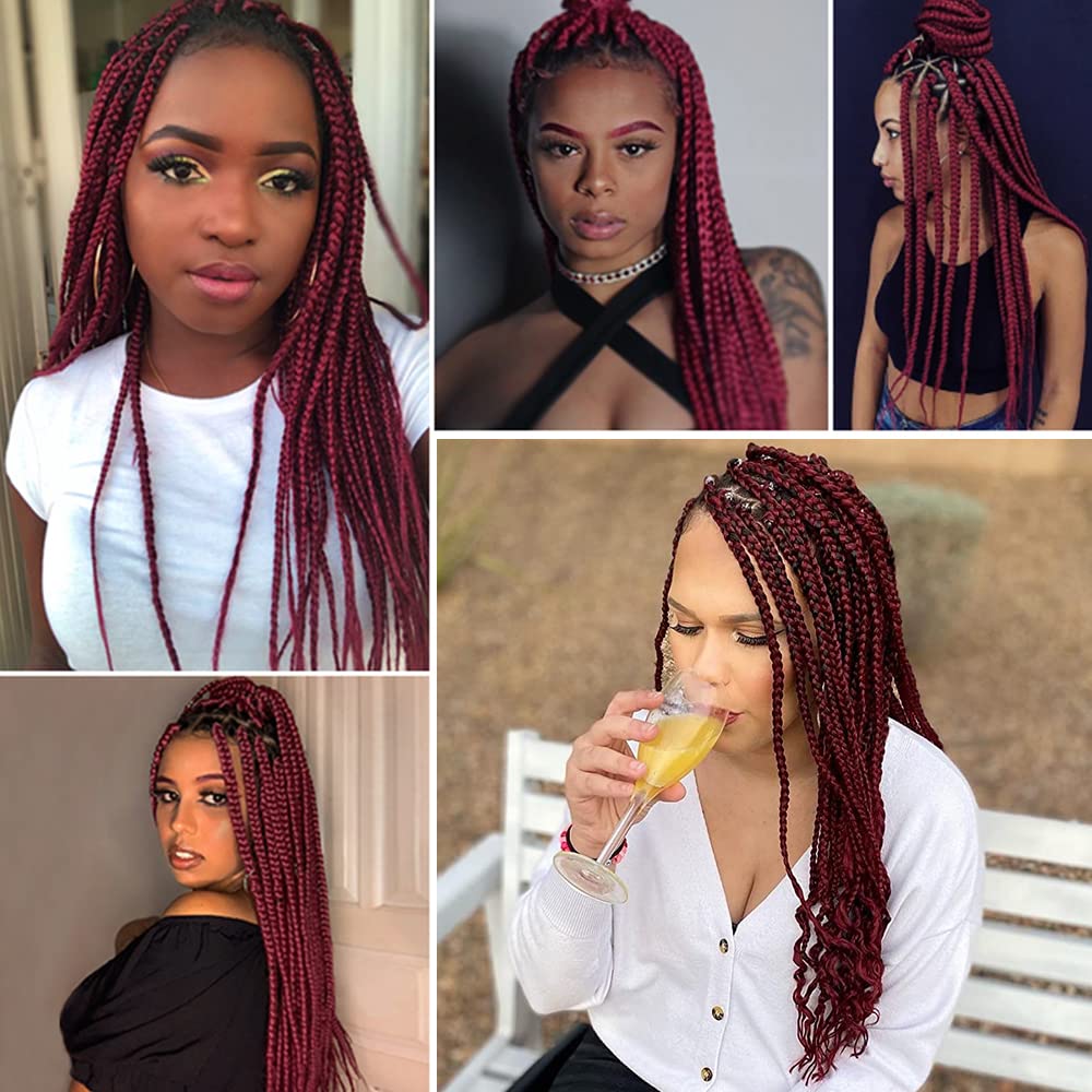 AQINBEL 26 Inch Pre-Stretched Braiding Hair - 8 Bundles Itch-Free Crochet Twist Hair for Women, Yaki Texture Burgundy Braiding Hair Extensions (900#) - Perfect for Box Braids, Cornrows & Protective Styles
