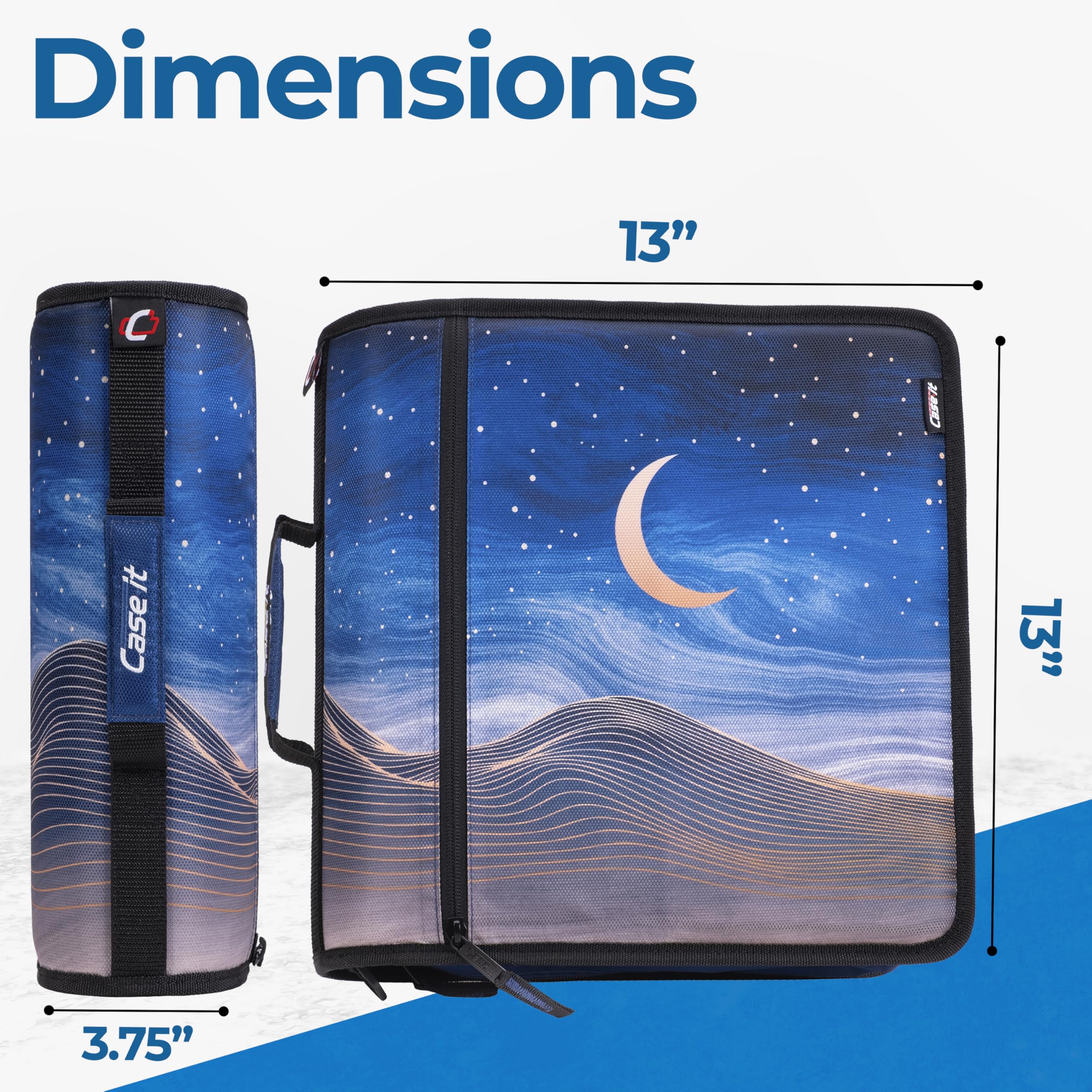 Case-it Mighty Zip Tab Zipper Binder - 3 Inch O-Ring with 5 Color Tabs, Expanding File Folder, Adjustable Shoulder Strap & Handle (D-146 Desert Night) - Perfect for School, Office & Travel Organization