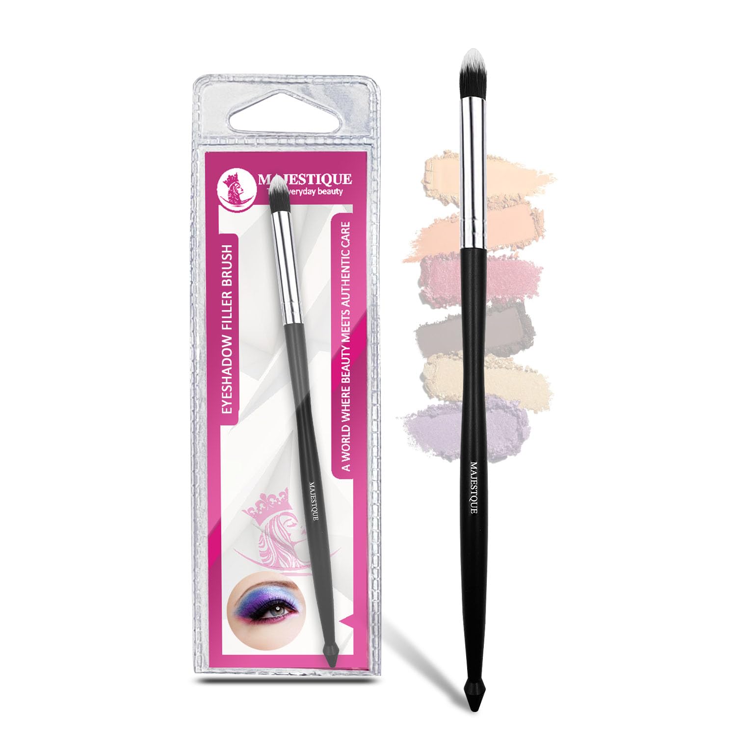 Majestique Premium Eyeshadow Filler Brush - Professional Makeup Brush for Powder, Cream, Gel & Wax - Natural Looking Brows All Day - Jet Black Eye Blending Brush for Women & Girls (FC39) - Perfect for Everyday Makeup, Professional Contouring & Special Occasion Looks