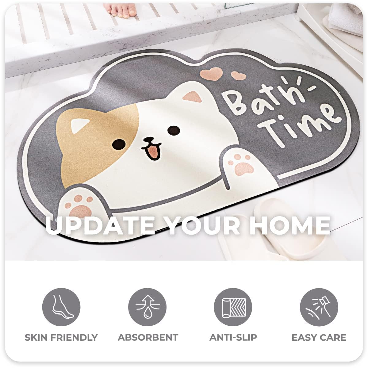 Premium Microfiber Bath Rug - Super Absorbent Non-Slip Bath Mat with Cute Animal Design (19.6