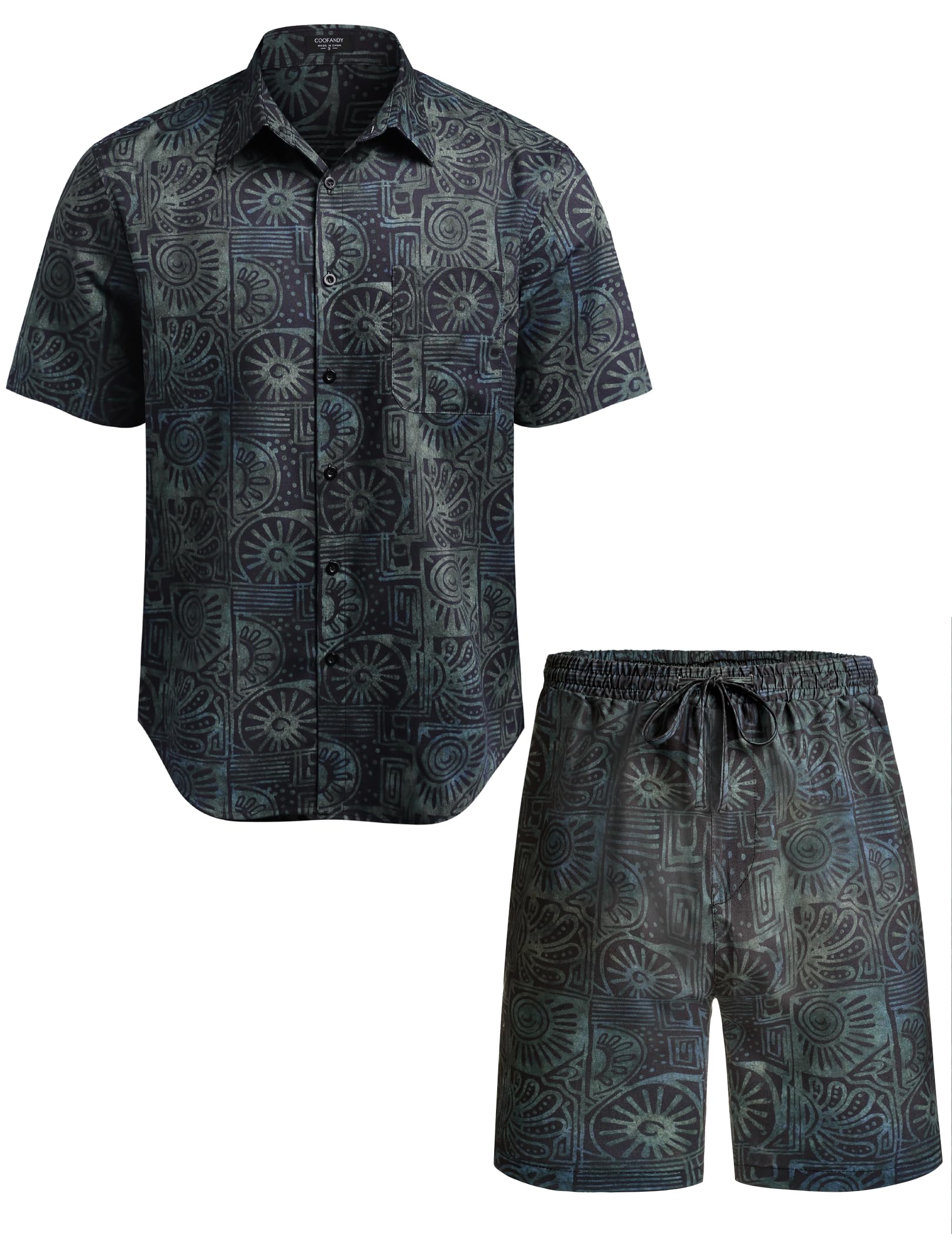 COOFANDY Men's Hawaiian Floral Print 2-Piece Outfit - Matching Short Sleeve Shirt & Swim Shorts Set for Summer Beach Vacation, Pool Party & Tropical Getaway