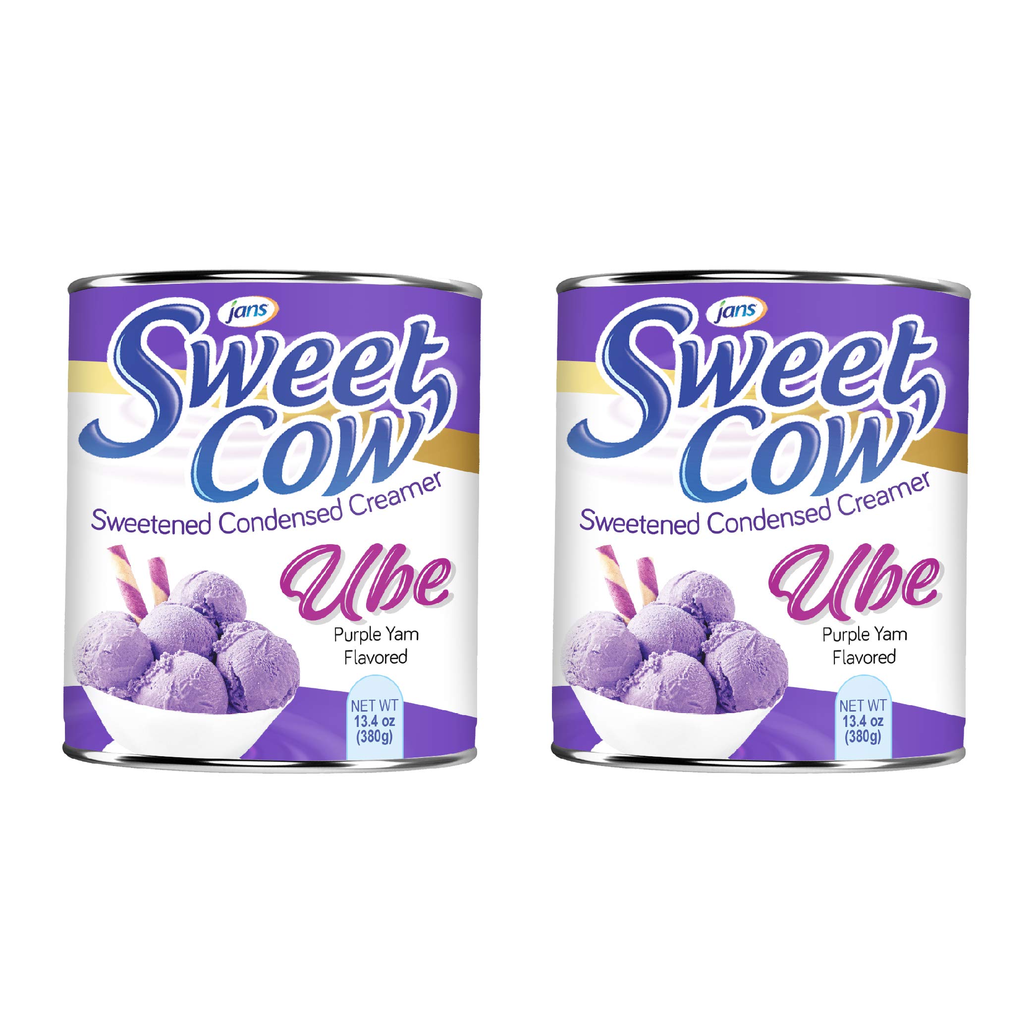 Jans Sweet Cow Ube Flavored Sweetened Condensed Creamer - 13.4oz (Pack of 2) - Purple Yam Milk for Baking, Cooking, Coffee & Desserts - Perfect for Ube Cake, Halo-Halo & Filipino Desserts