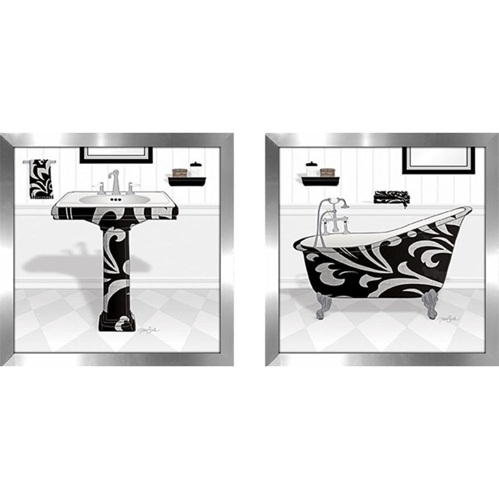 Elegant Black Damask Tub Wall Art Set of 2 - Vintage Bathroom Decor for Bath Tubs, Matching Pair for Spa & Home Decor