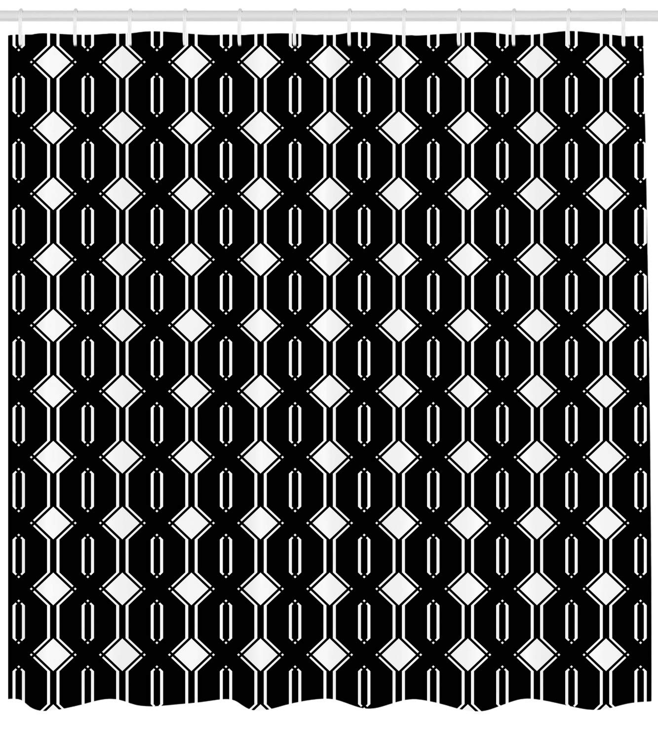 Ambesonne Geometric Shower Curtain - Monochrome Symmetric Pattern with Repeating Squares & Bars, 69x75 Inch Fabric Bathroom Decor Set with Hooks, Charcoal Grey & White - Perfect for Modern Bathrooms & Spa-Like Retreats
