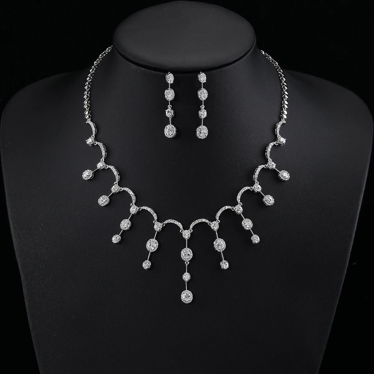 Elegant Cubic Zirconia Earrings and Necklace Jewelry Set for Women - Perfect for Weddings, Parties & Special Occasions | CN10642
