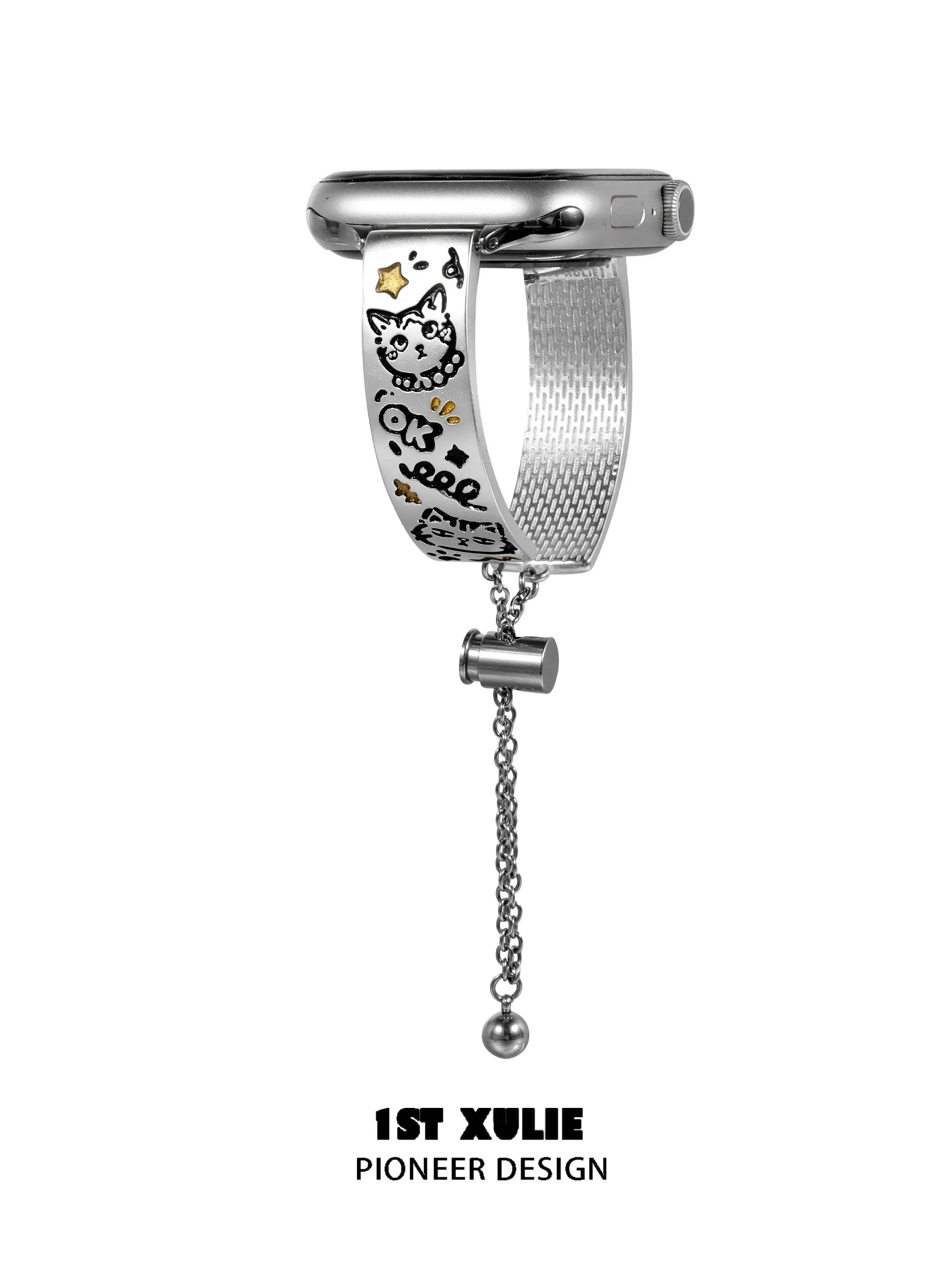 Graffit Kitten Puppy 18k Platinum Plated Metal Apple Watch Band for Women & Men - Stylish & Durable Replacement Strap for Workout, Running, Fashion & Everyday Use