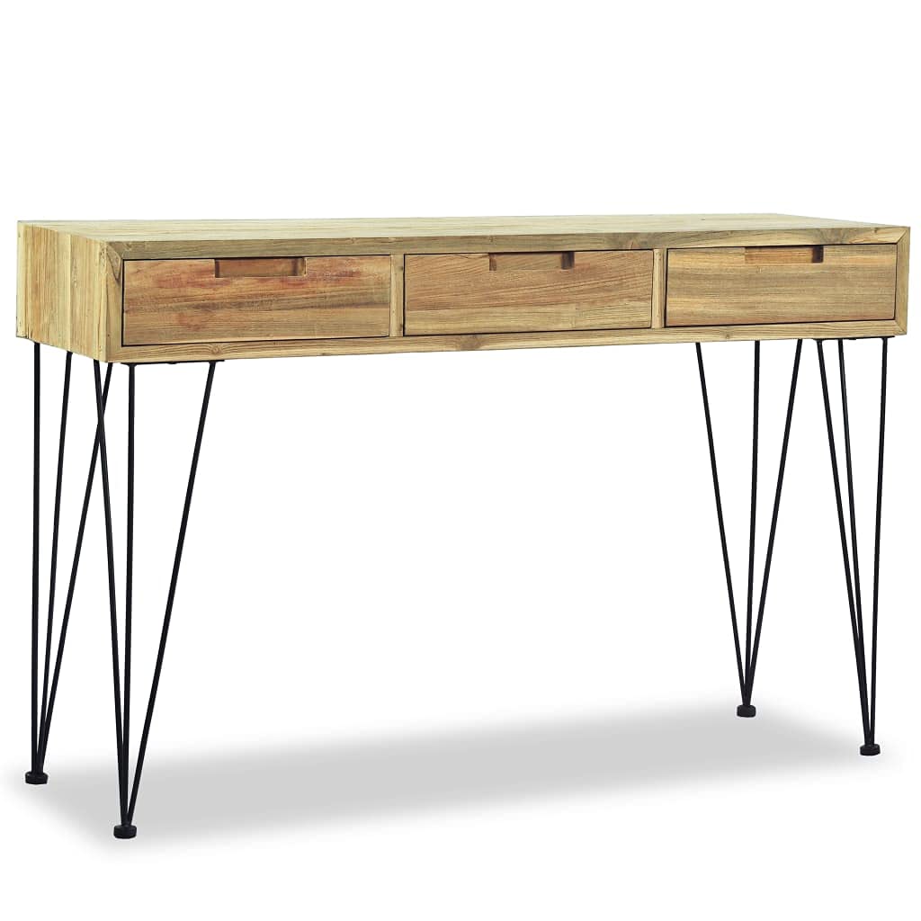 Industrial Metal End Table - Round Side Table for Sofa & Living Room, Sturdy Teak Console Table 47.2