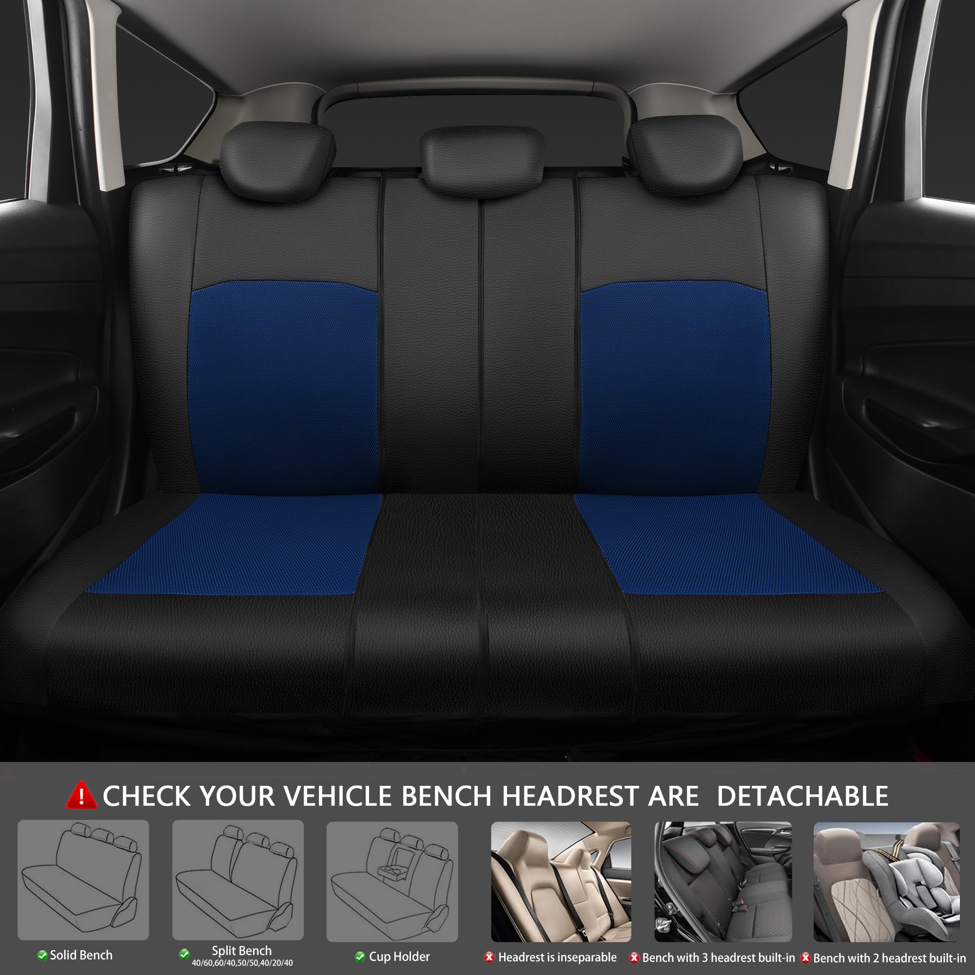 Premium Leather Car Seat Covers Full Set - Airbag Safe & Breathable Air Mesh Design - Universal Fit for Cars, Trucks, SUVs & Sedans (Black/Blue) | Ultimate Interior Protection & Comfort for Daily Commutes & Road Trips