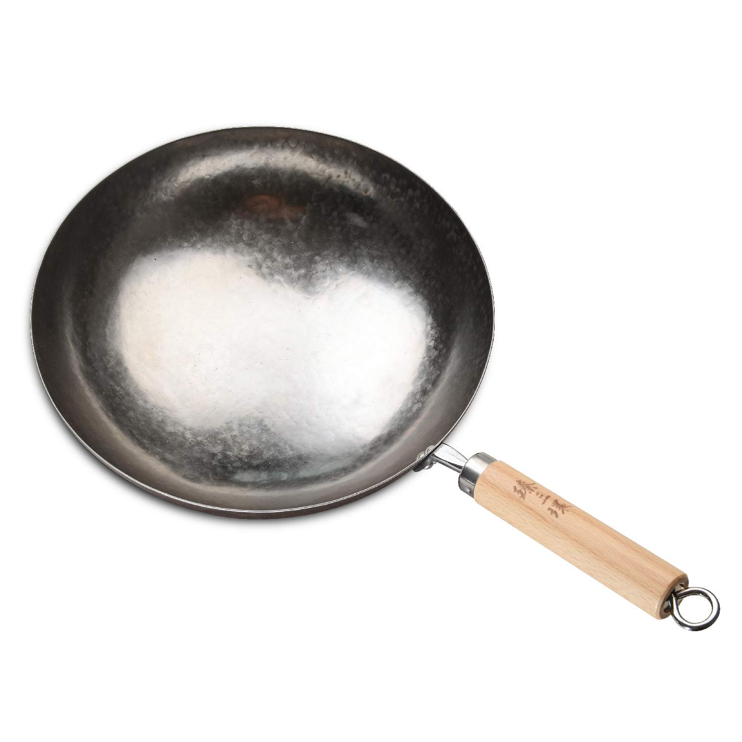 Premium Chinese Hand-Hammered Iron Wok Pan - 34cm Silver Stir Fry Pan with Wooden Handle - Authentic Carbon Steel Wok for High Heat Cooking - Perfect for Stir-Frying, Deep Frying & Asian Cuisine - Ideal for Home Chefs & Restaurant Use