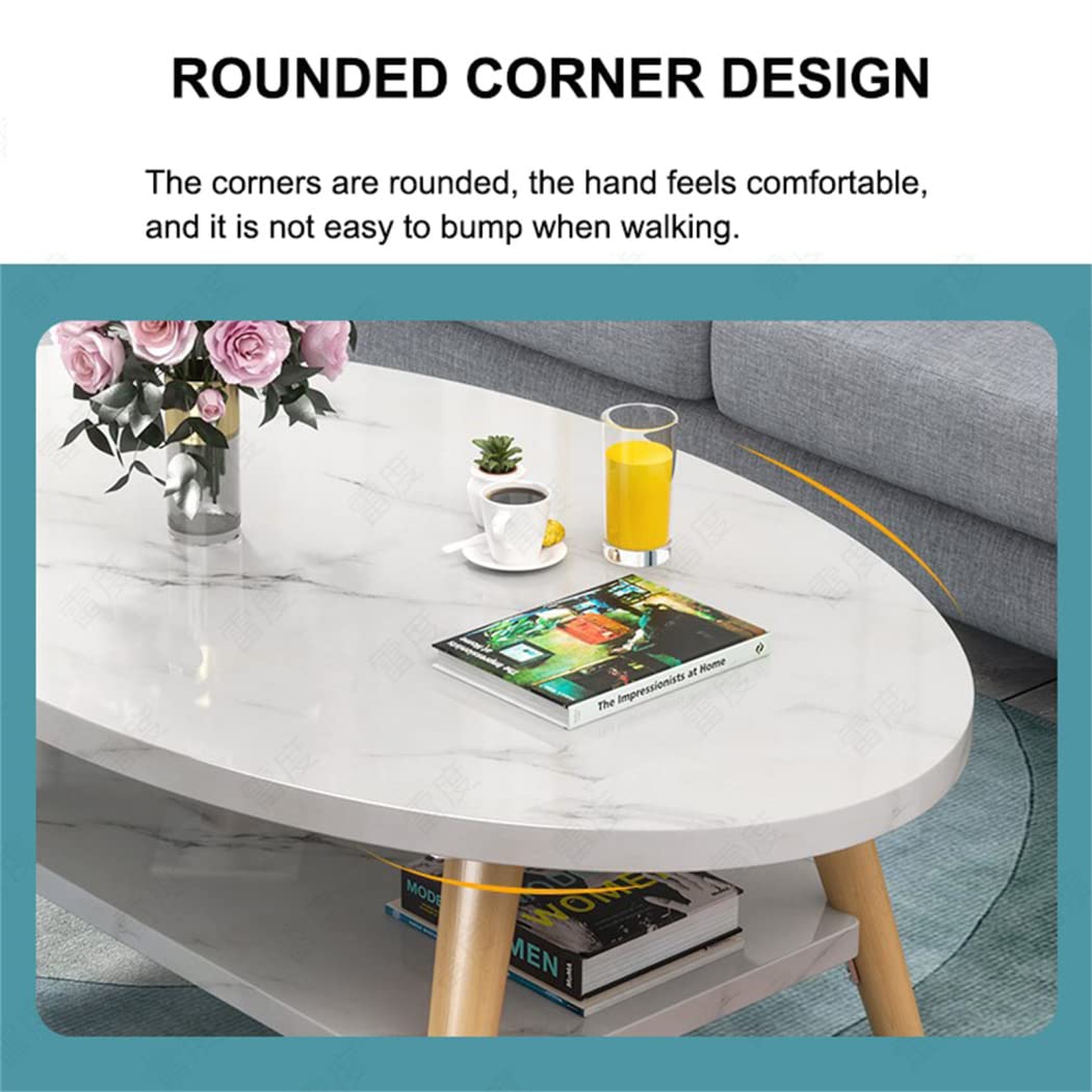 Modern 2-Tier Oval Coffee Table with Open Shelving - Solid Wood Legs, White Finish (100×50×42cm) - Stylish Sofa Side Table for Living Room, Office & Small Spaces