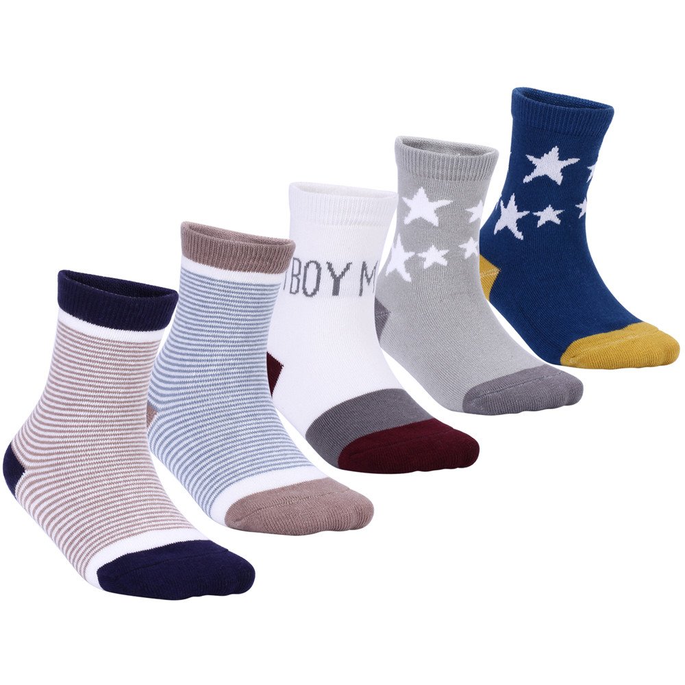 **Boys' Cotton Athletic Crew Socks - 5 Pack Seamless Kids Socks for Sports & Everyday Wear**    **使用场景:** Perfect for running, basketball, school, and daily activities - comfortable and breathable for active kids.