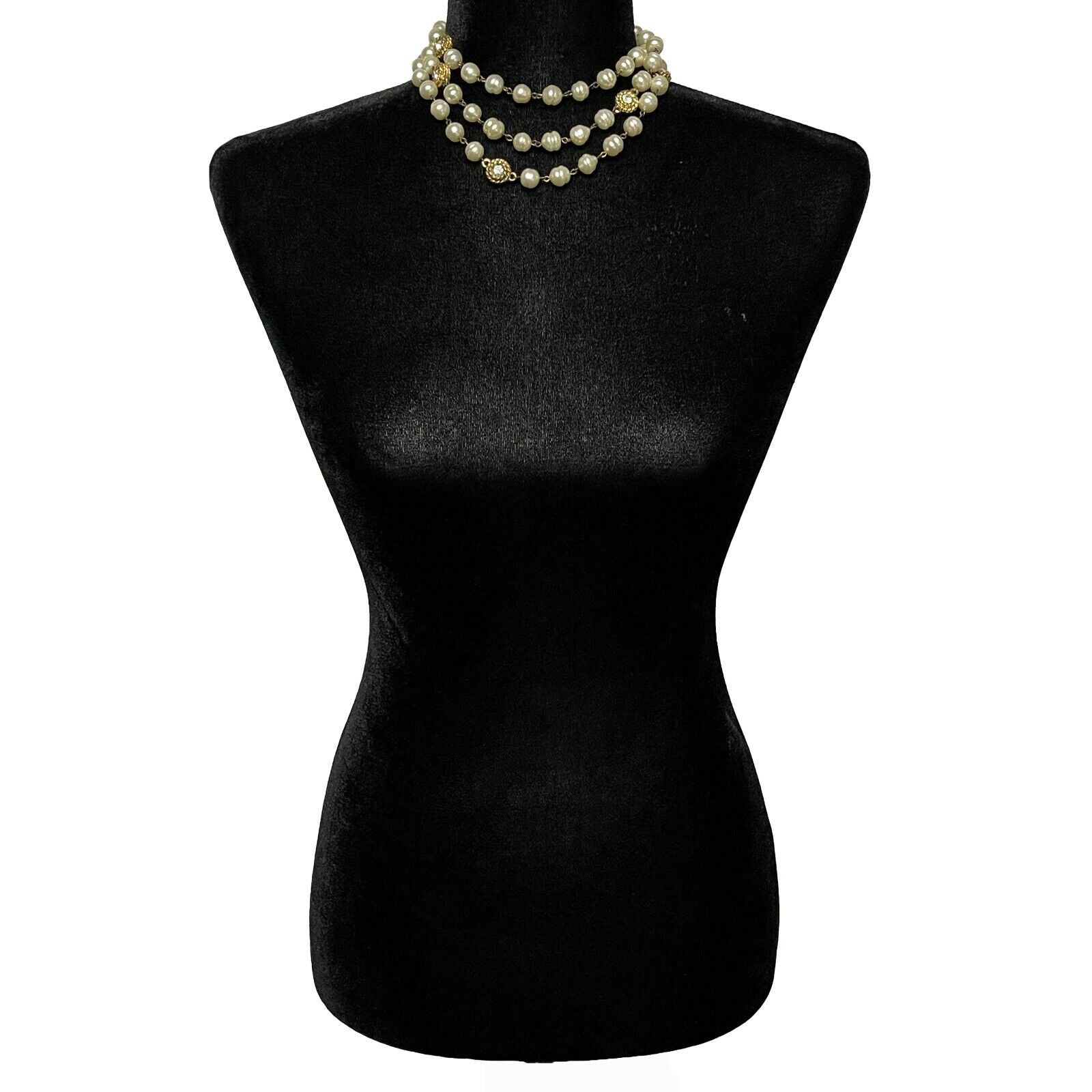 Vintage 80s CHANEL Pearl & Crystal Gold Necklace - Elegant Retro Jewelry for Women, Perfect for Parties, Weddings & Special Occasions