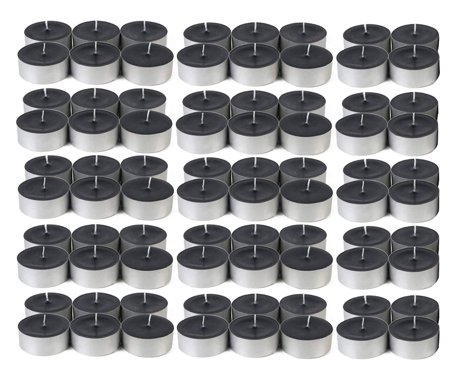 Smokeless Scented Black Paraffin Wax Tea Light Candles - 80 Count Floating Tea Cup Candles with Tin Base for Home Decor, Romantic Dinner, Spa Relaxation & Party Ambiance
