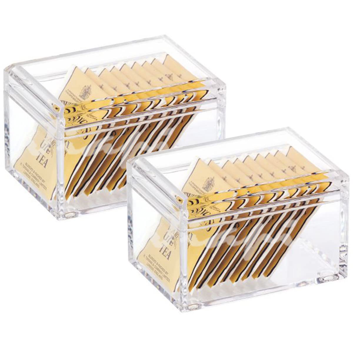 2-Pack Clear Acrylic Sugar Packet Holder with Lid - Square Tea Bag Organizer Bowl (4 Inch) - Perfect for Restaurants, Coffee Shops & Home Kitchen Storage