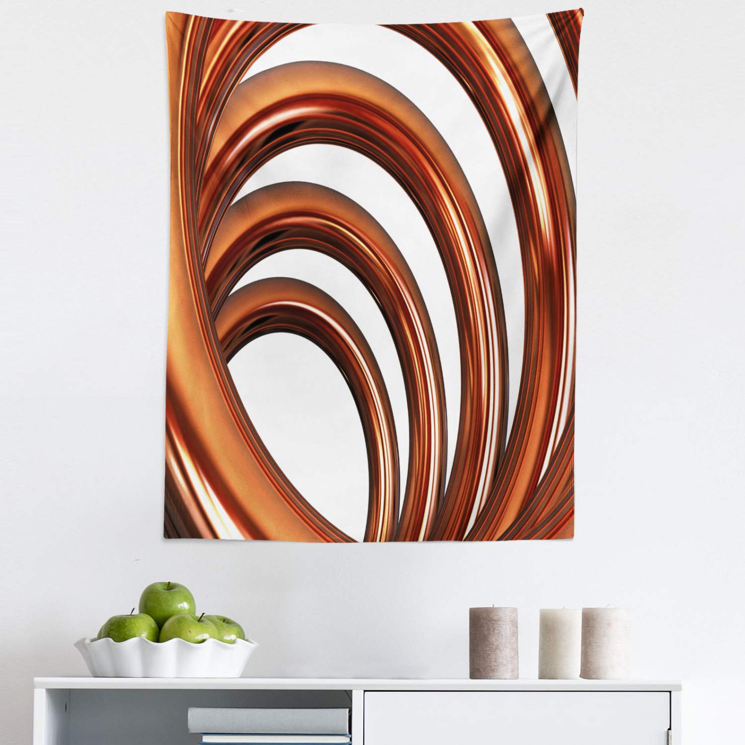 Ambesonne Abstract Tapestry Wall Art - Helix Coil Spiral Design on White Background, Dark Orange & White Fabric Wall Hanging Decor for Bedroom, Living Room, Dorm - 23x28 Inches - Perfect for Boho Home Decor & Meditation Spaces