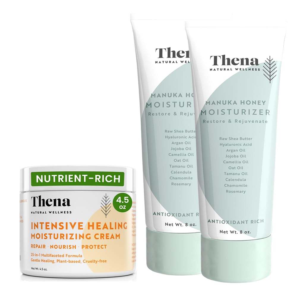 Thena Intensive Healing Moisturizer & Manuka Honey Cream 2-Pack Bundle - Deep Hydration for Dry, Sensitive Skin | Day & Night Face Cream for Women & Men
