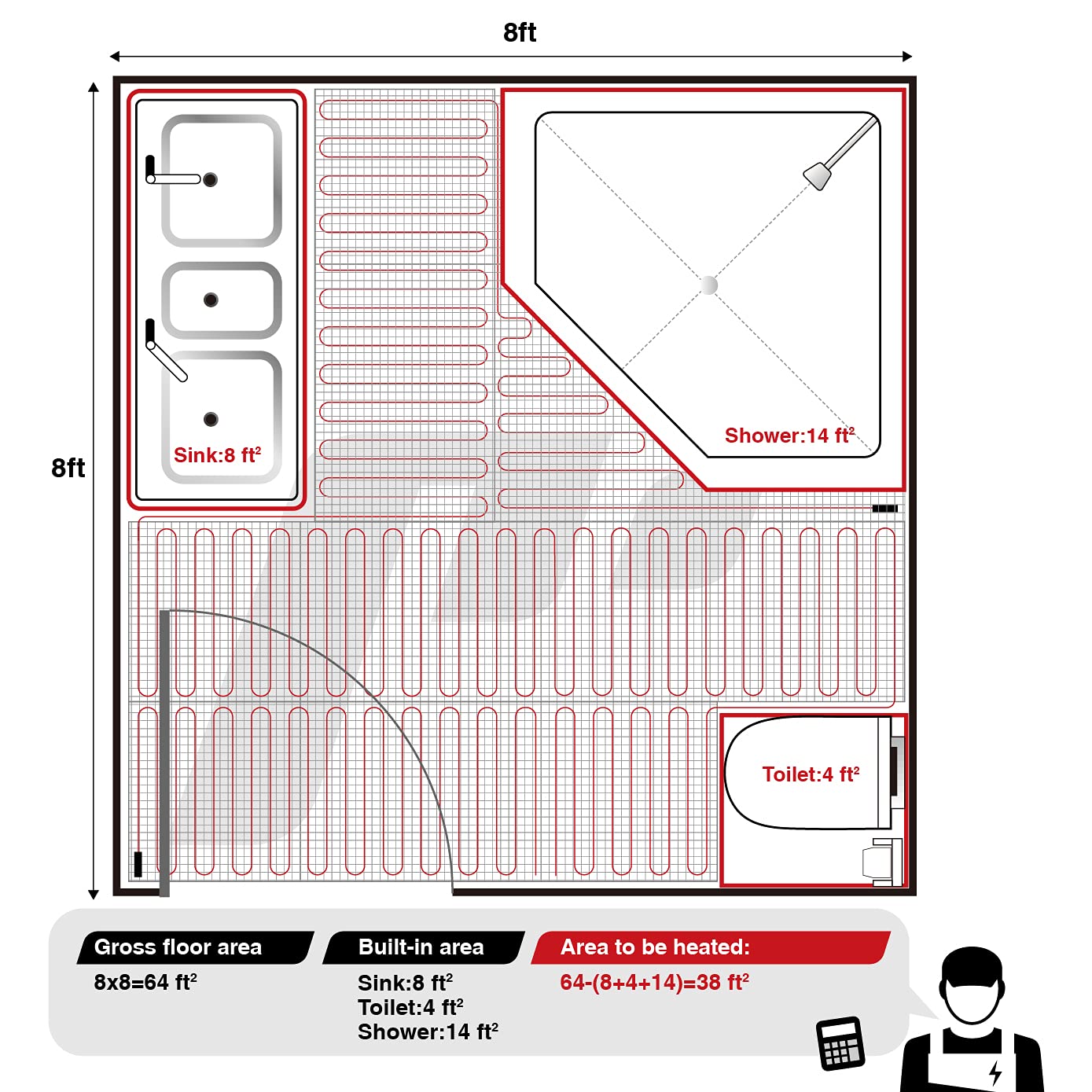 40 sq ft Radiant Floor Heating System - Easy to Install Underfloor Heating Wire Mat | Safe & Quiet 120V Electric Heated Floors with Long-Lasting Warmth (Thermostat Sold Separately) | Perfect for Bathrooms, Kitchens & Basements