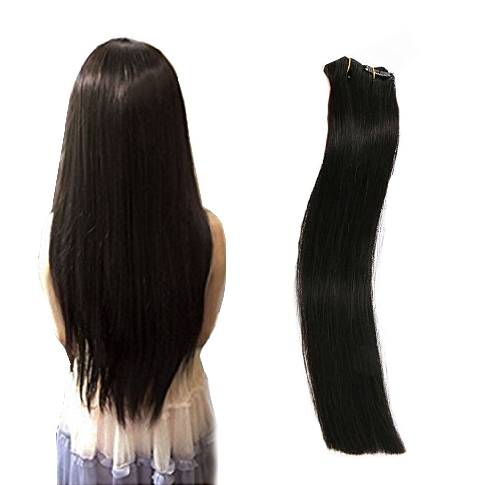 PolestarHair 70 Gram Clip in Human Hair Extensions - 7 Pieces Natural Black (1B) Silky Straight Remy Virgin Hair - 22 Inches for Length & Volume - Perfect for Daily Styling, Parties & Special Occasions