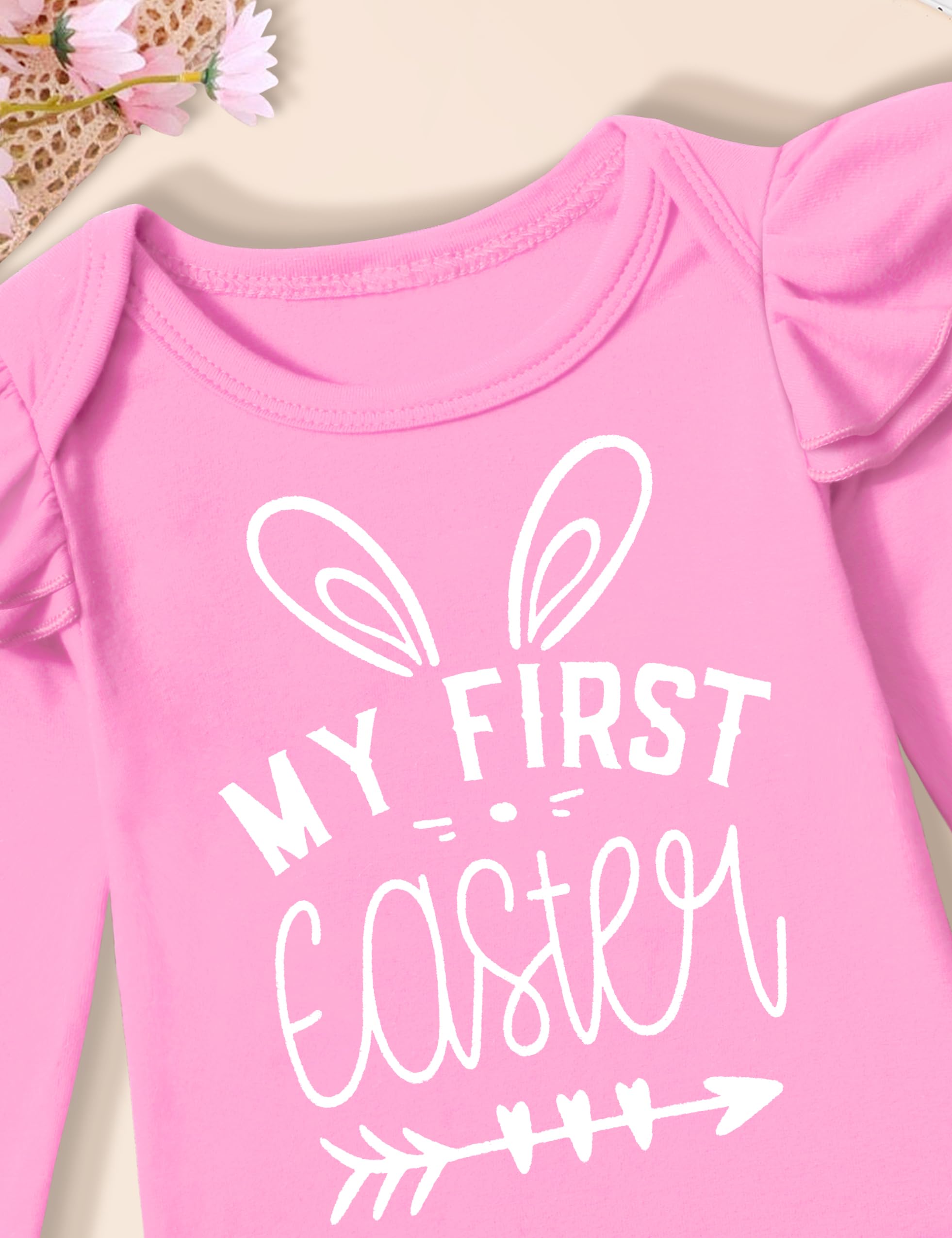 Von Kilizo Baby Girl Easter Outfit - My First Easter Bunny Print Long Sleeve Romper | Cute Easter Photoshoot & Holiday Celebration Outfit
