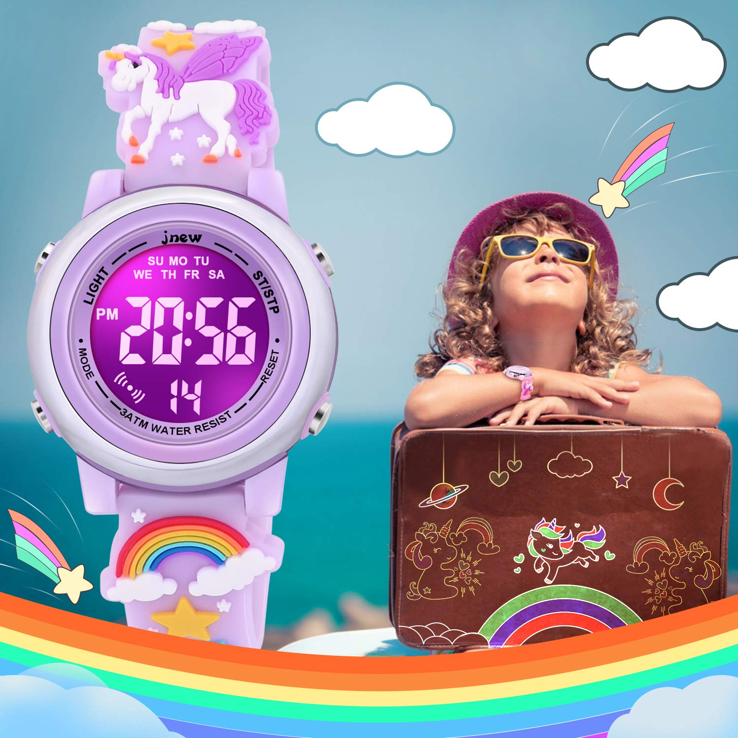 3D Cartoon Waterproof Digital Watches for Girls with Alarm - Best Birthday Gifts for 3-12 Year Old Girls - Perfect for School, Swimming & Outdoor Play