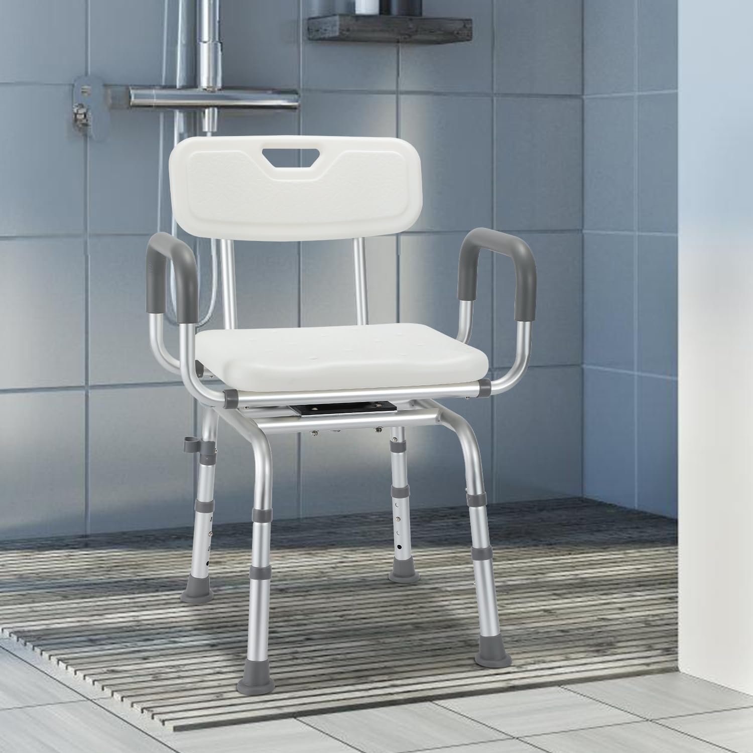 Cecaylie 360° Rotatable Shower Stool with Backrest & Armrest - Adjustable Height 70-78cm, Non-Slip Bath Chair for Elderly, Disabled & Pregnant Women - Ideal for Safe Bathing, Showering & Relaxation in Bathroom