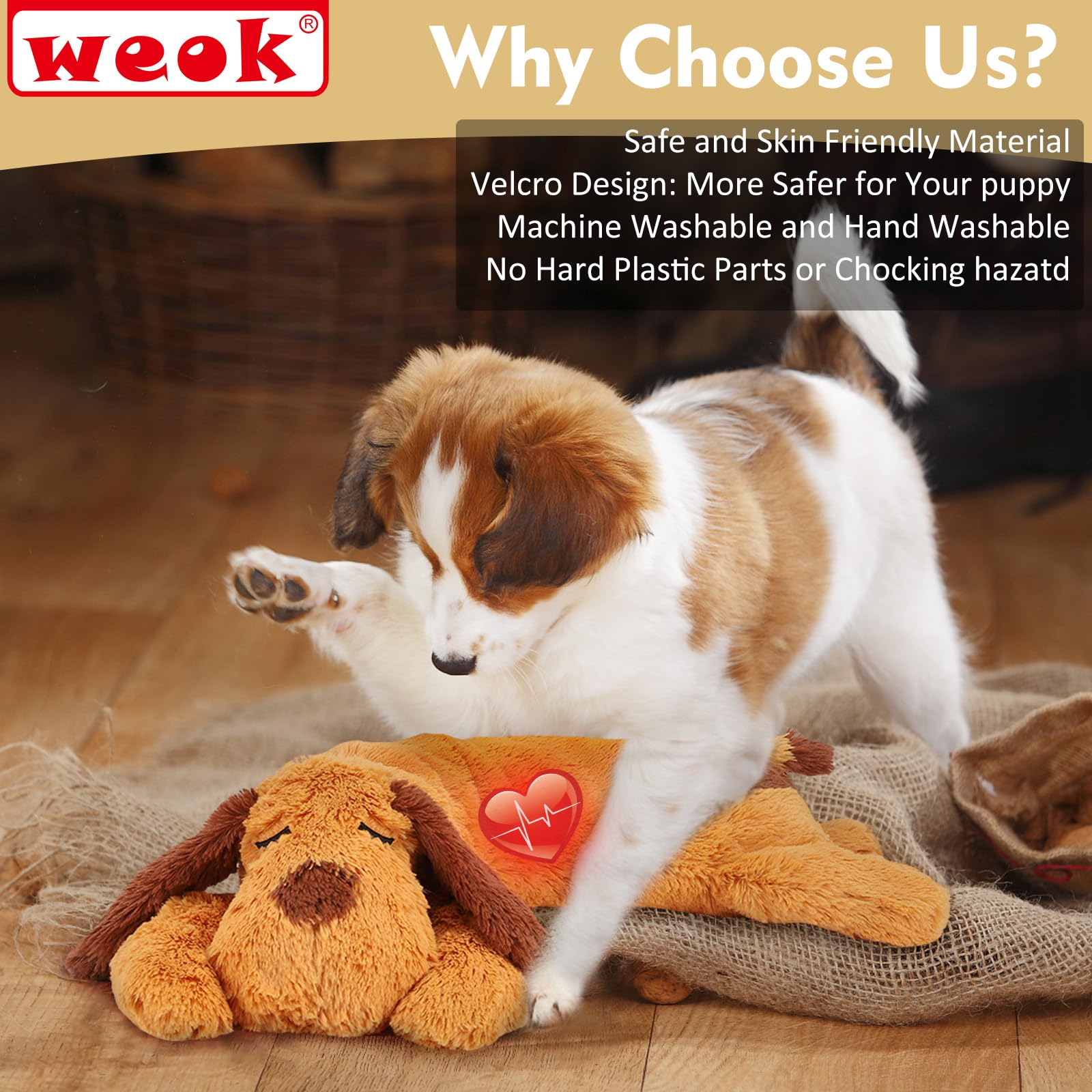 Heartbeat Puppy Toy for Dogs - Calming Aid & Anxiety Relief Stuffed Animal with Realistic Heartbeat, Comfort Cuddler Pillow for Puppy Sleep Aid | Perfect for Anxious Pets, New Puppies & Separation Anxiety Relief