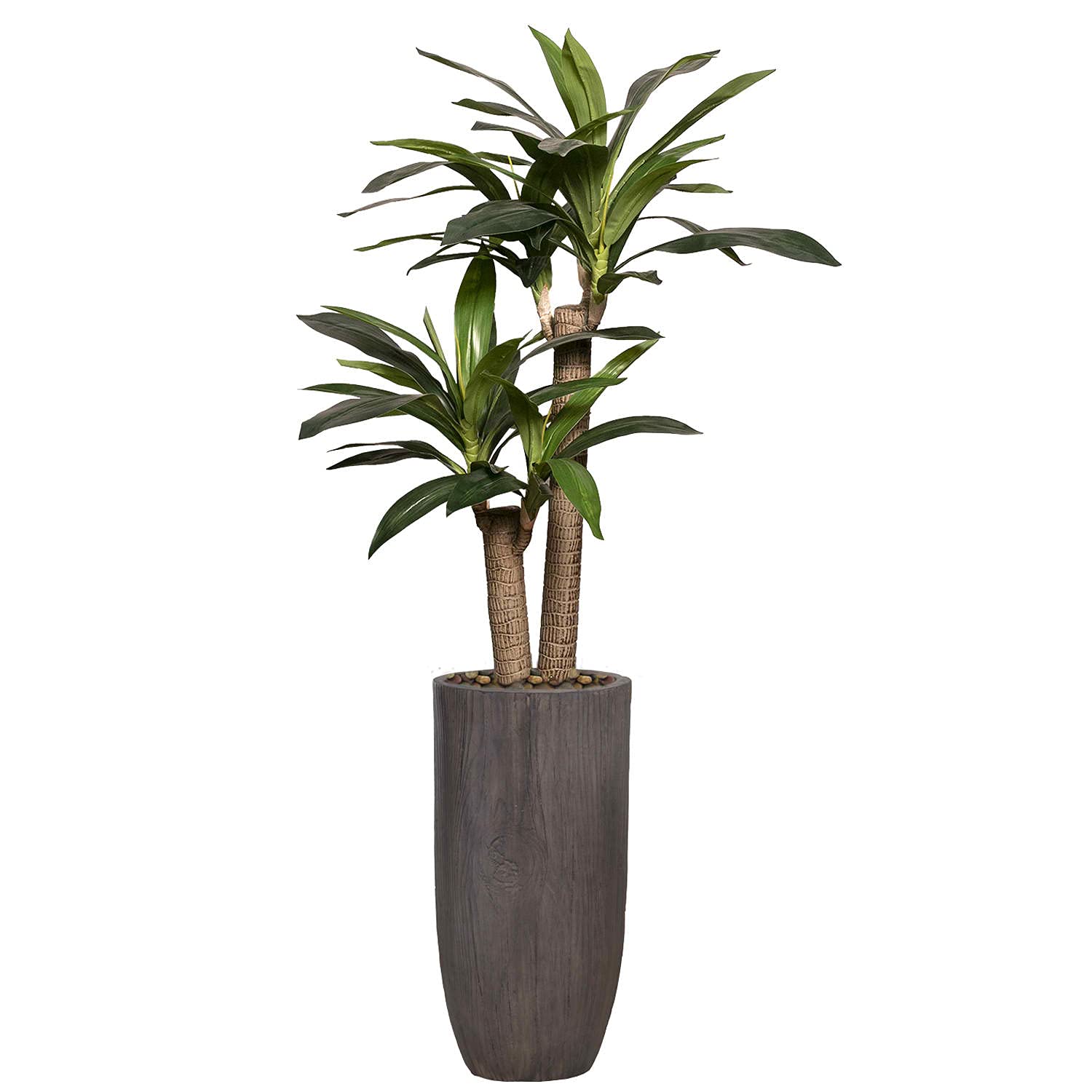 Vintage Artificial Faux Dracaena Corn Plant in Fiberstone Planter - Realistic Fake Indoor Tree for Home Office Decor, Housewarming Gift, Living Room & Bedroom Decoration