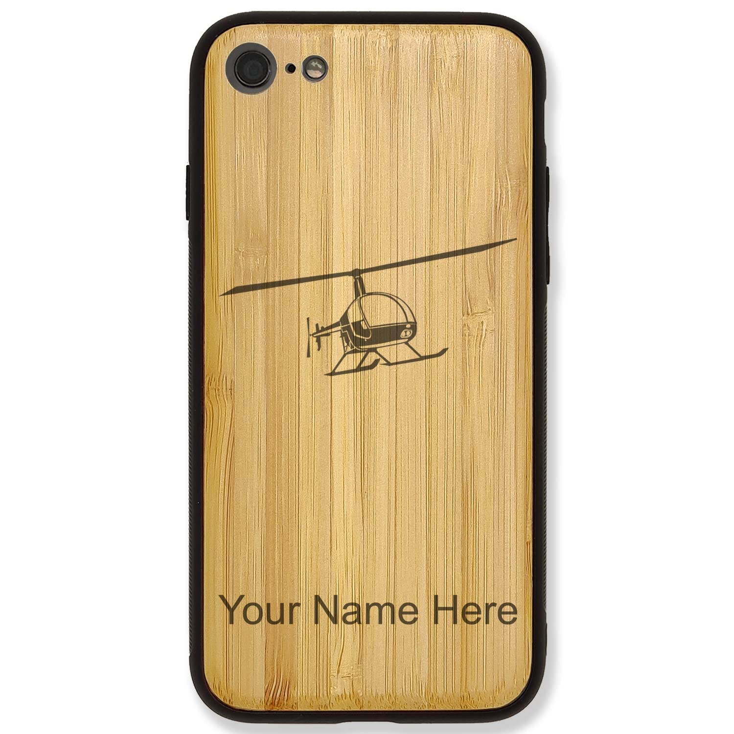 Premium Bamboo Phone Case Compatible with iPhone 7 Plus & iPhone 8 Plus - Helicopter 2 Design with Free Personalized Engraving | Durable Protection for Everyday Use, Travel & Outdoor Activities